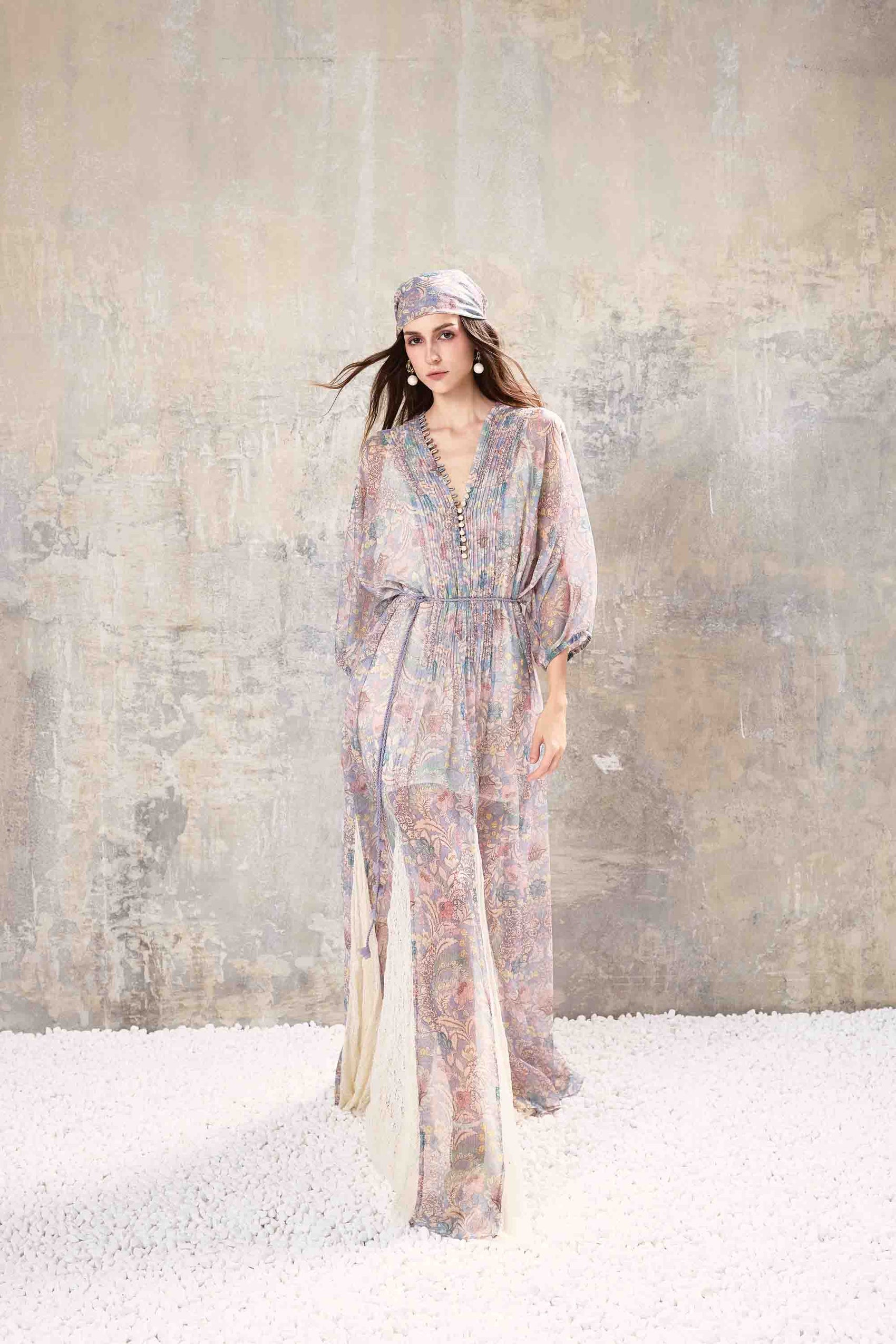 Smocked V Neck Maxi Dress