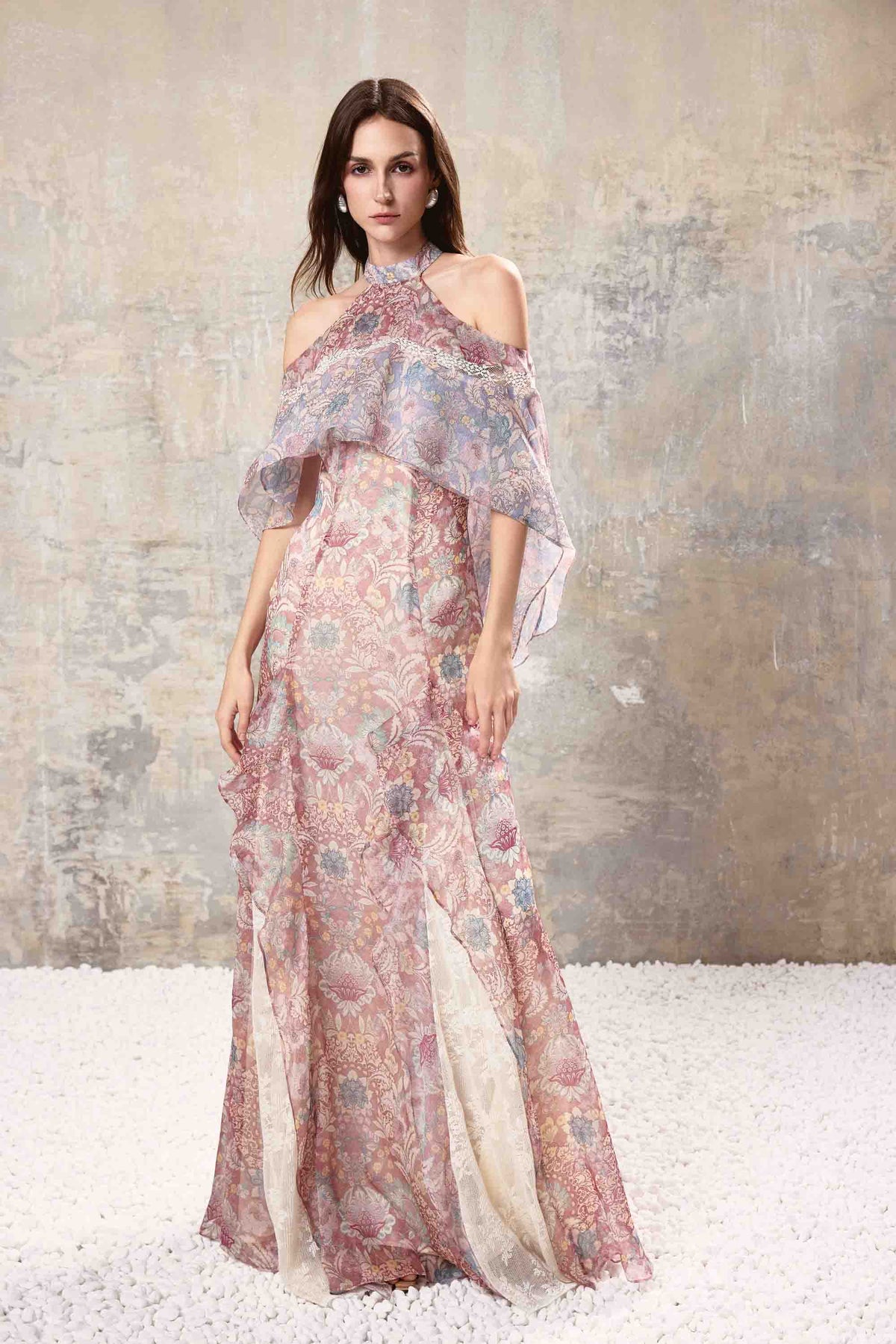 Baroque Halter Maxi Dress
