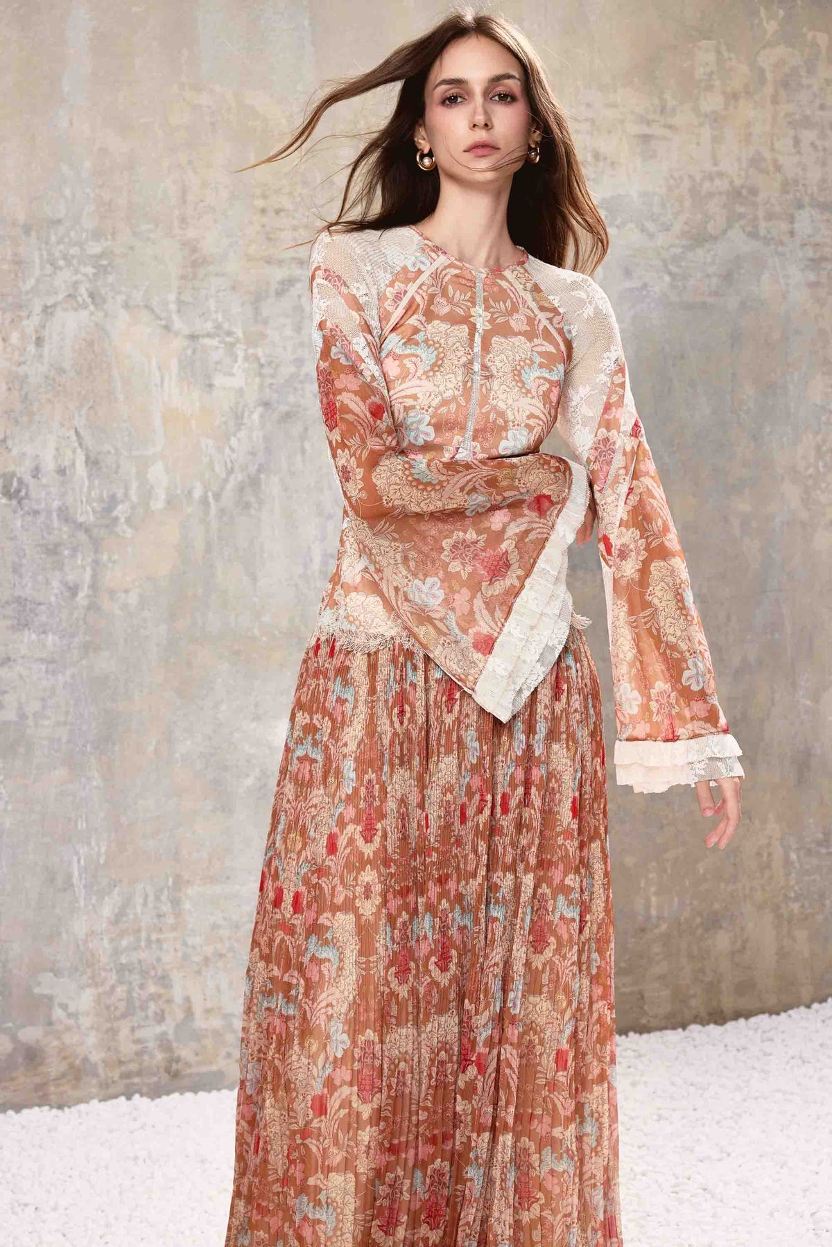 Baroque Pleated Maxi Dress
