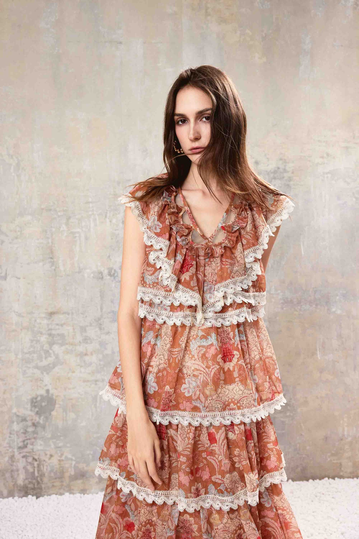 Baroque Lace Tiered Maxi Dress