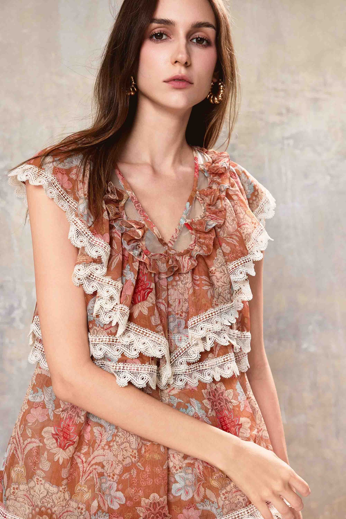 Baroque Lace Tiered Maxi Dress