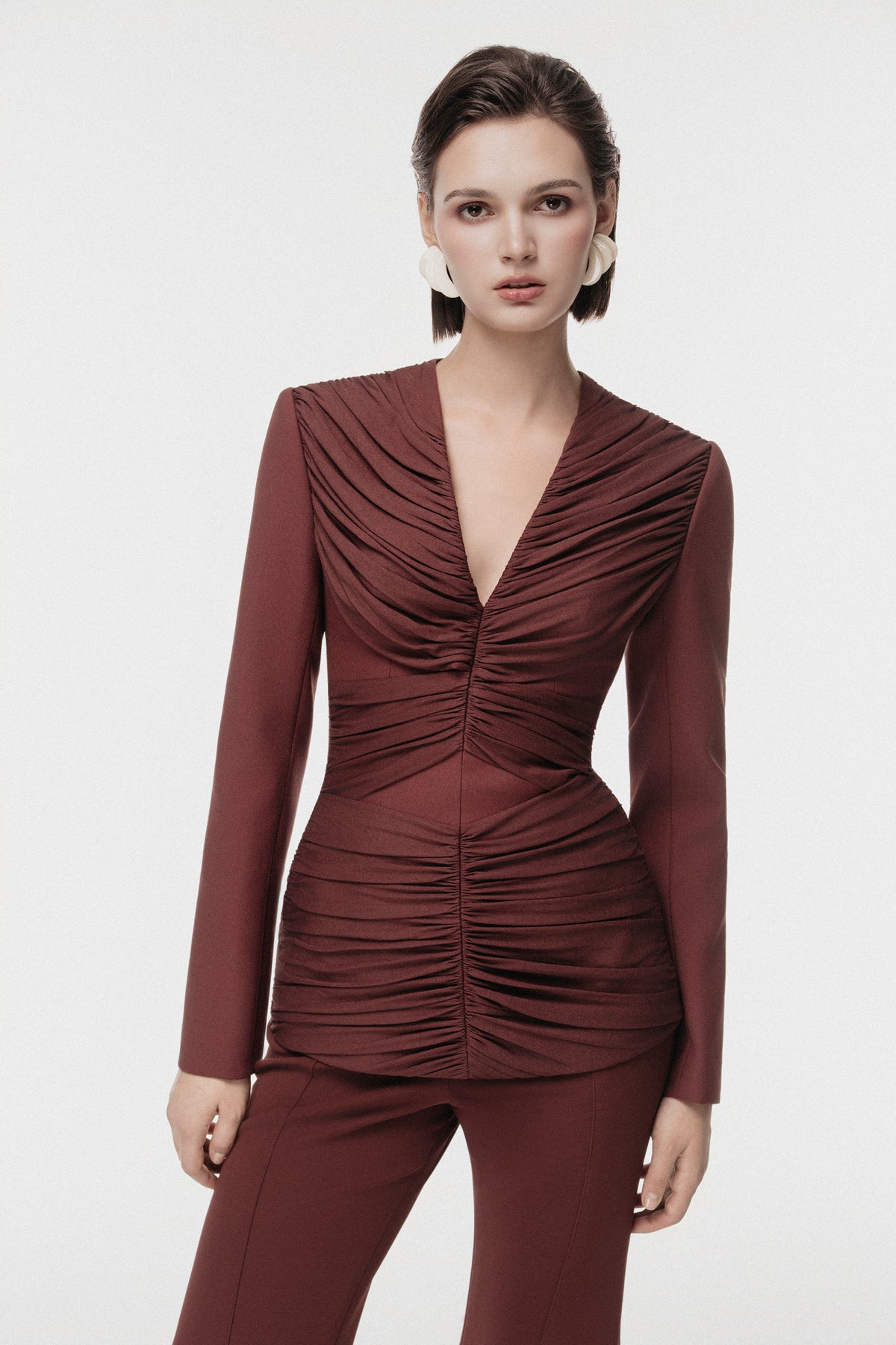 Rum Draped-Waist Tailored Set