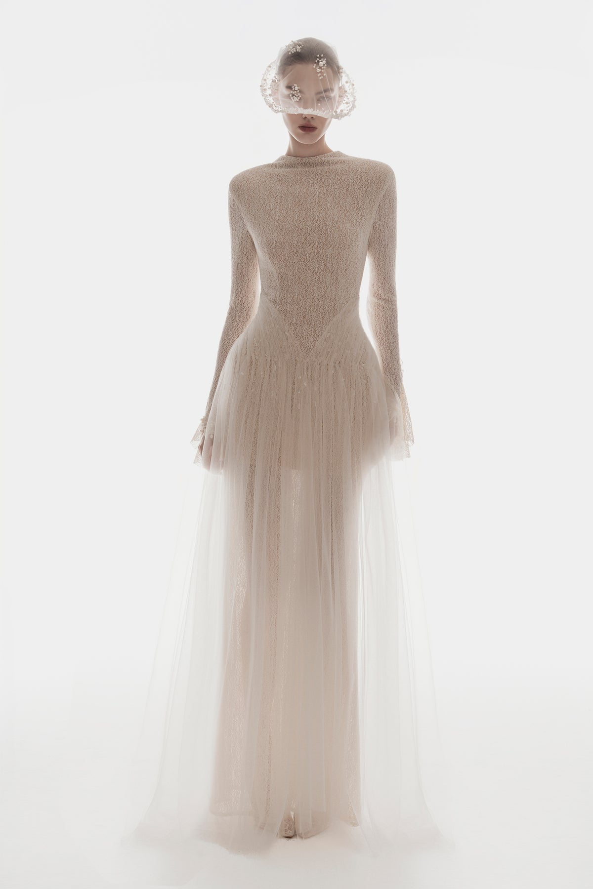 High-Neck Draped Hip Evening Gown