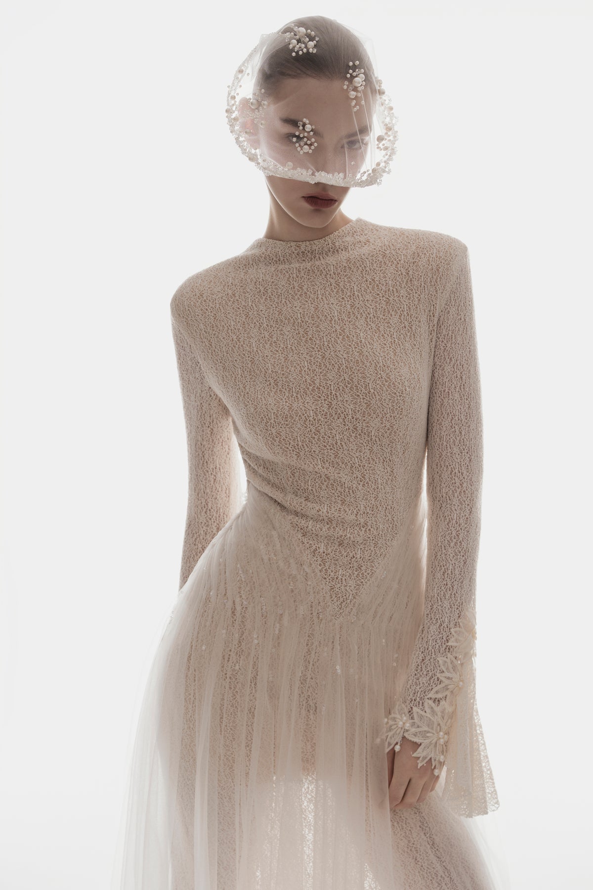 High-Neck Draped Hip Evening Gown