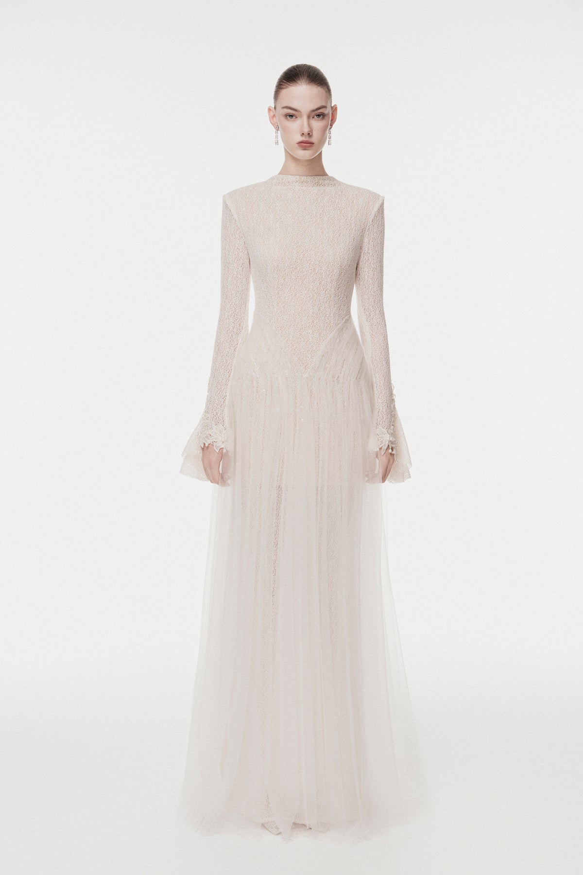 High-Neck Draped Hip Evening Gown