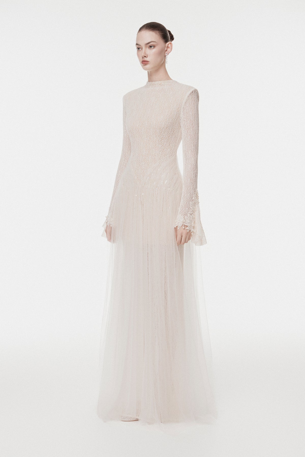 High-Neck Draped Hip Evening Gown