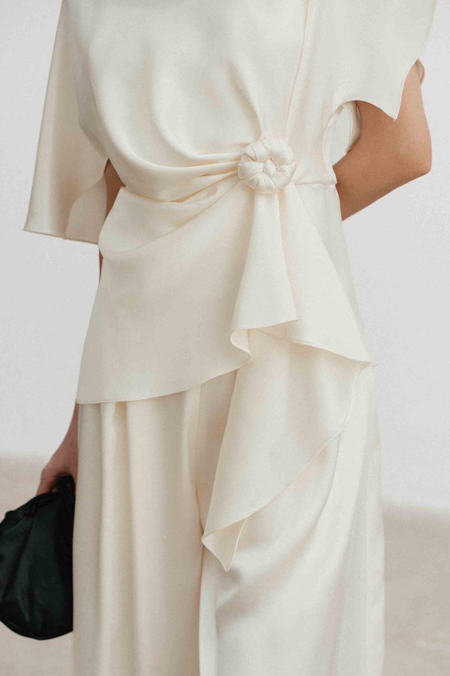 Silk Asymmetric Peplum Set in Light Cream
