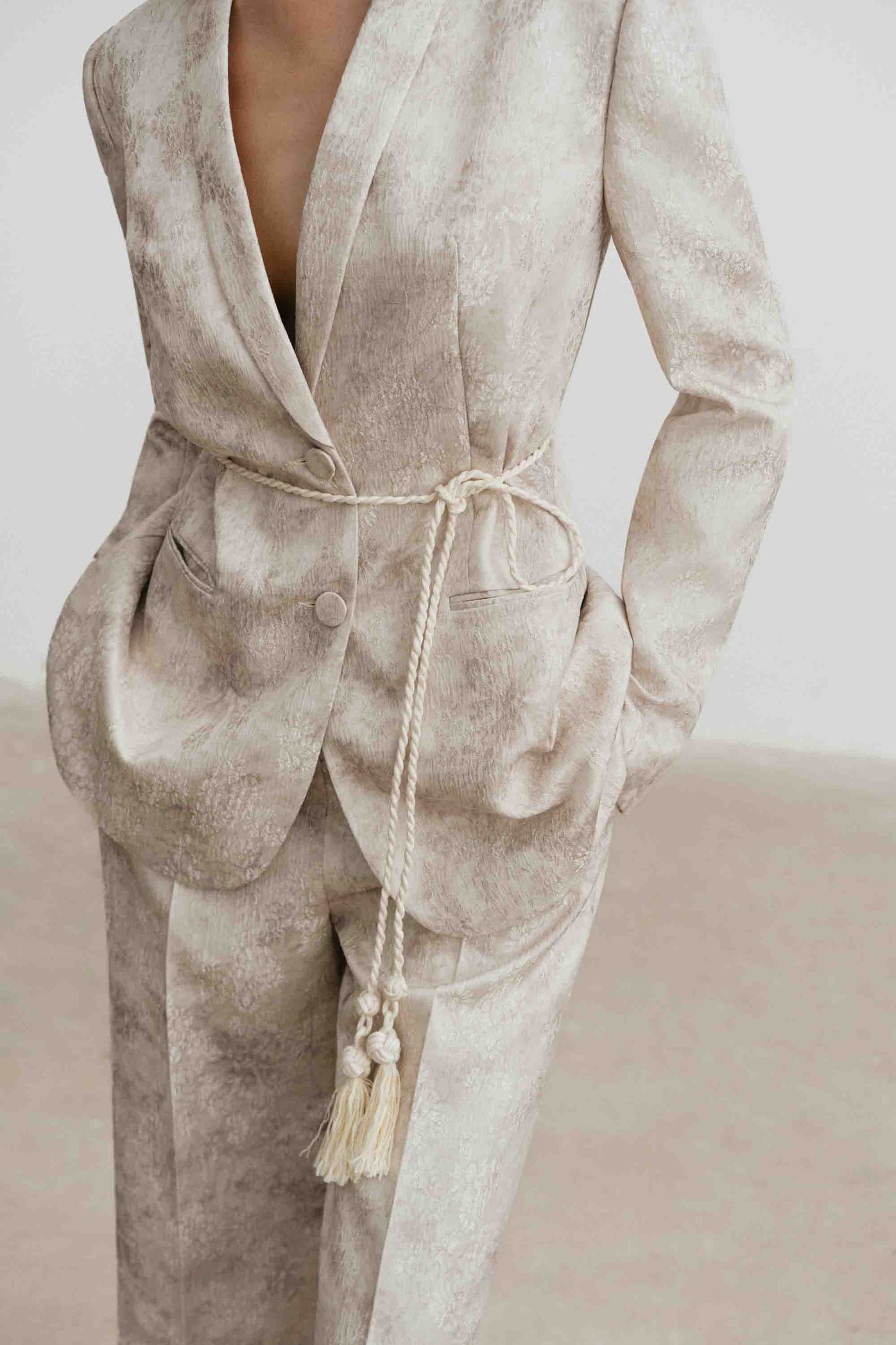Brocade V-Neck Set (with Pants)