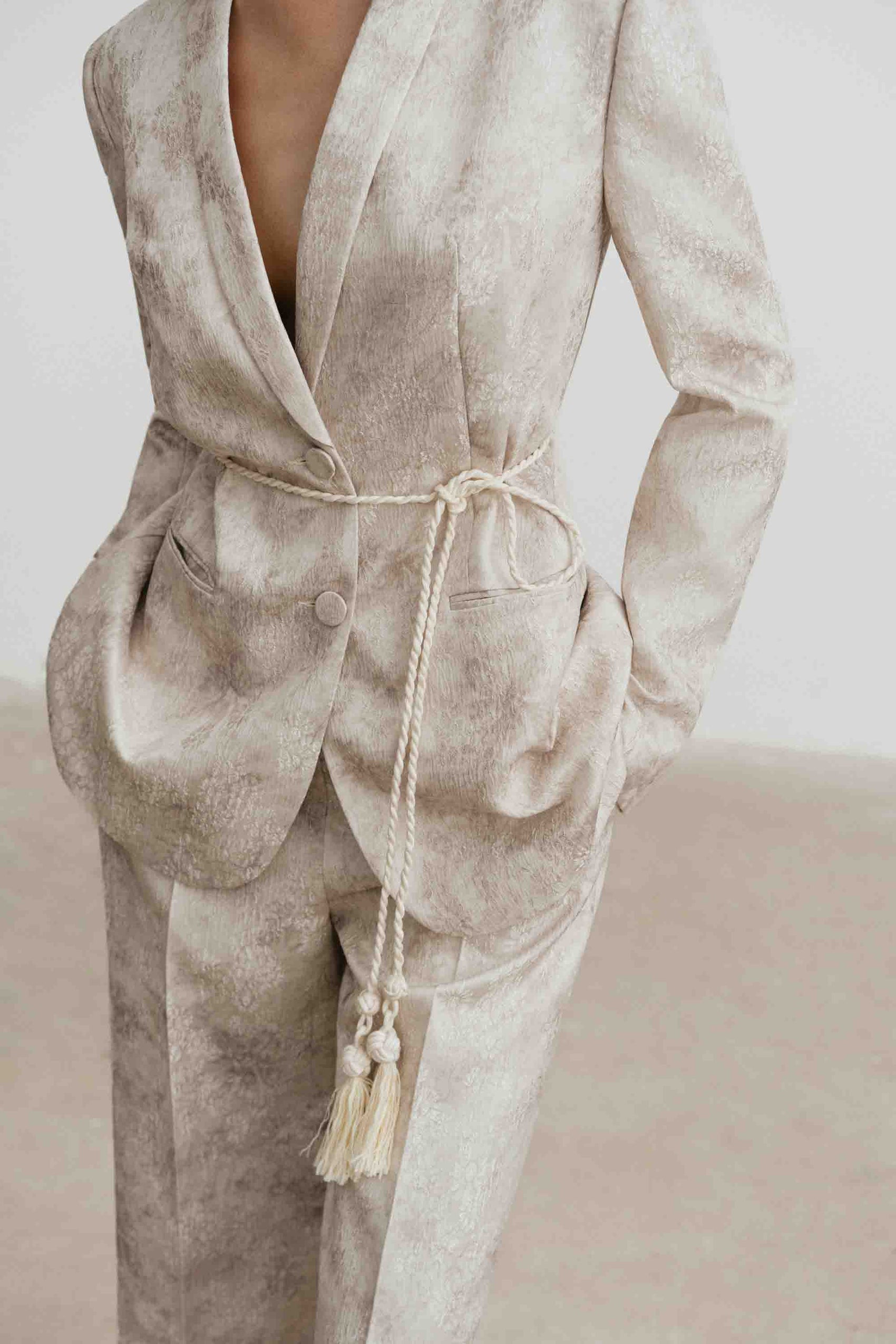 Brocade V-Neck Set (with Pants)
