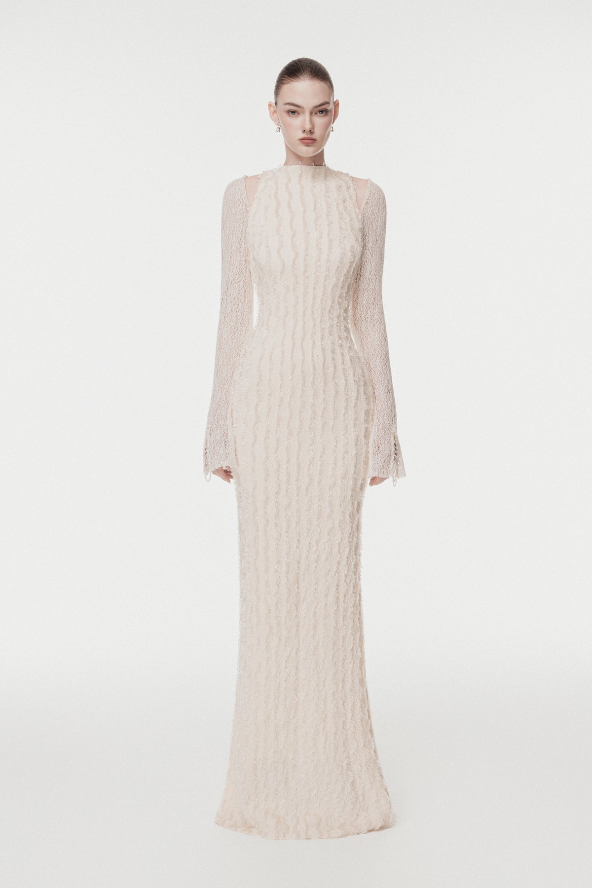 Textured 3D Feather Long Dress