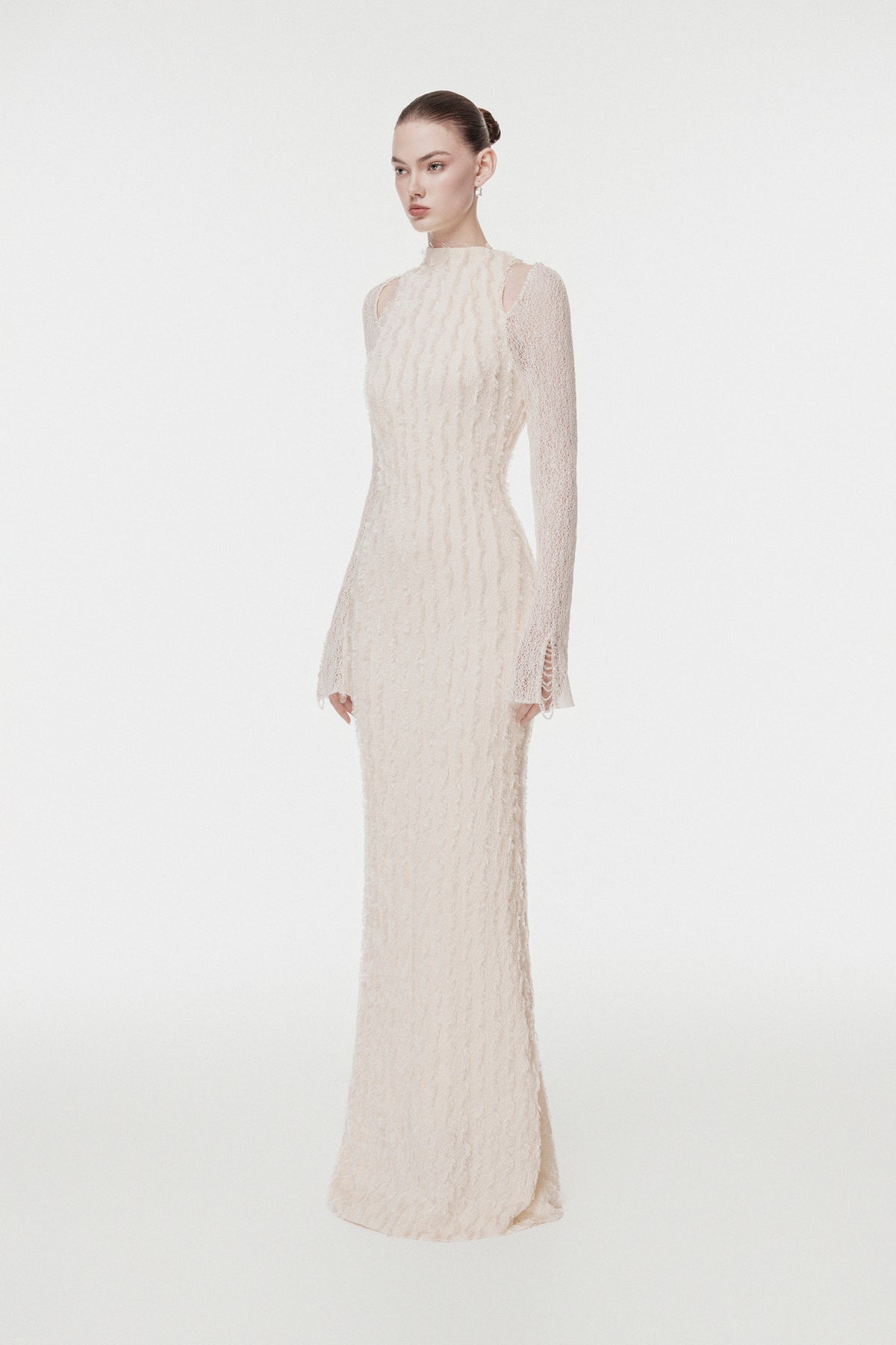 Textured 3D Feather Long Dress