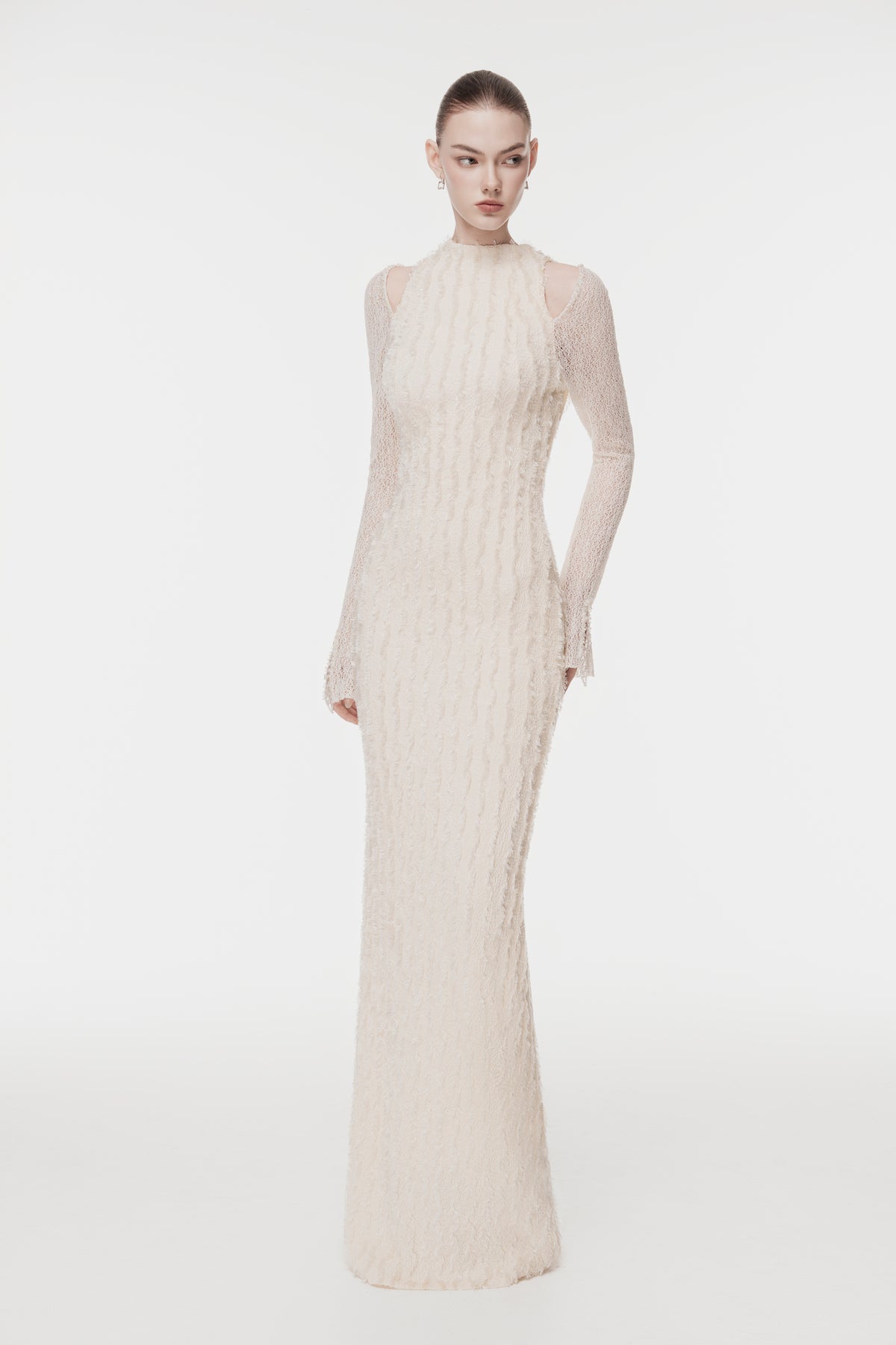 Textured 3D Feather Long Dress