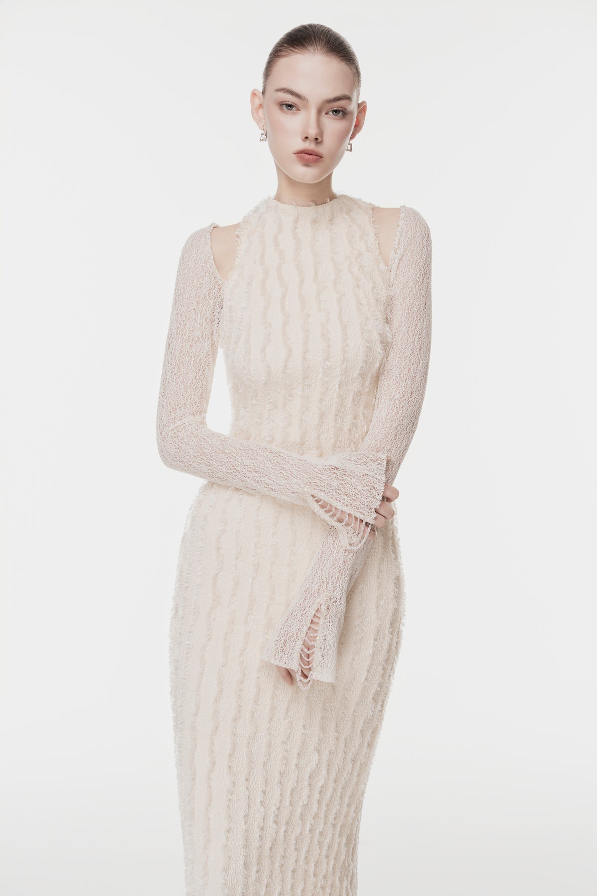 Textured 3D Feather Long Dress