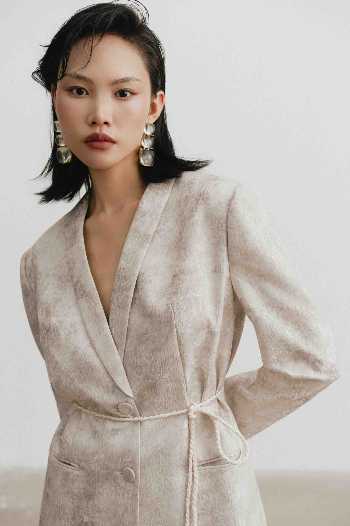 Brocade V-Neck Set (with Skirt)