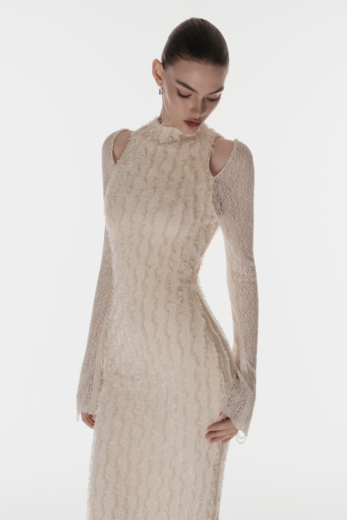 Textured 3D Feather Long Dress