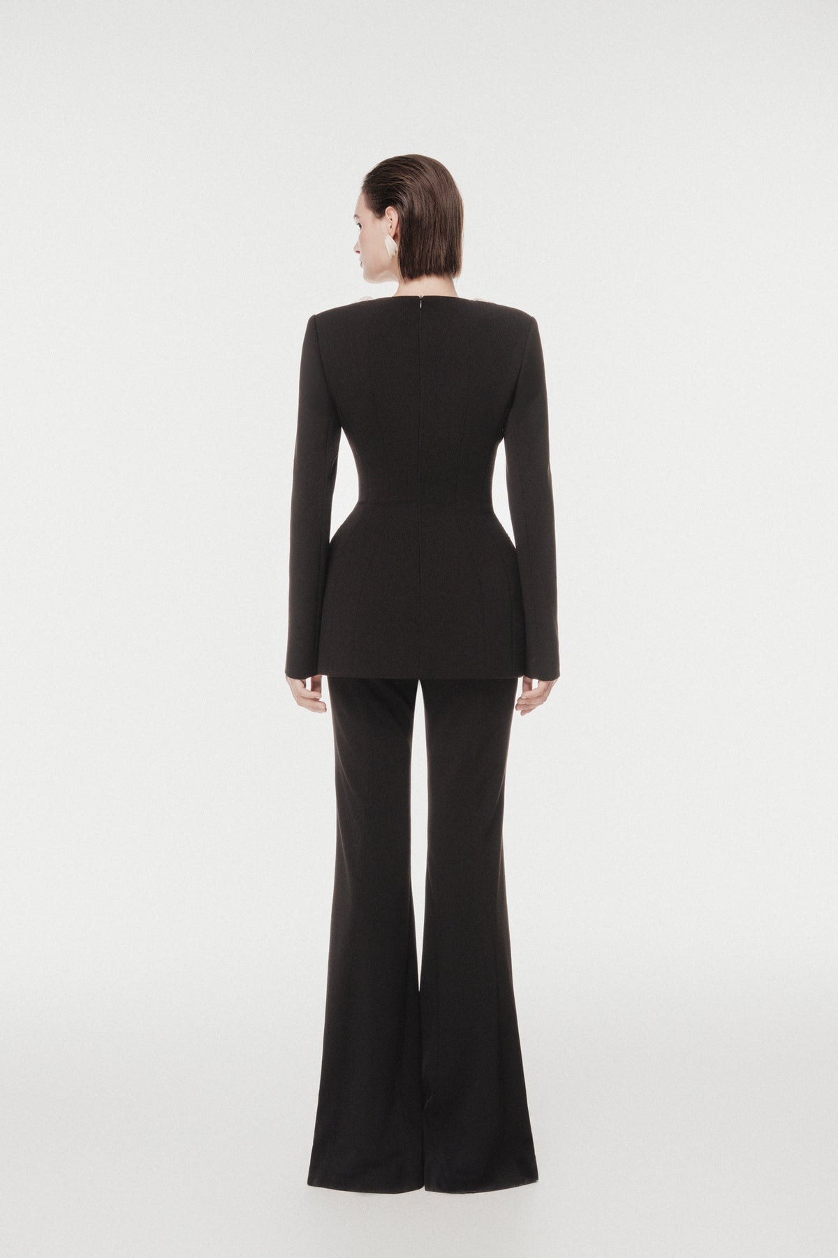 Black Vest with Draped Contrast Lapel Set (with Pants)
