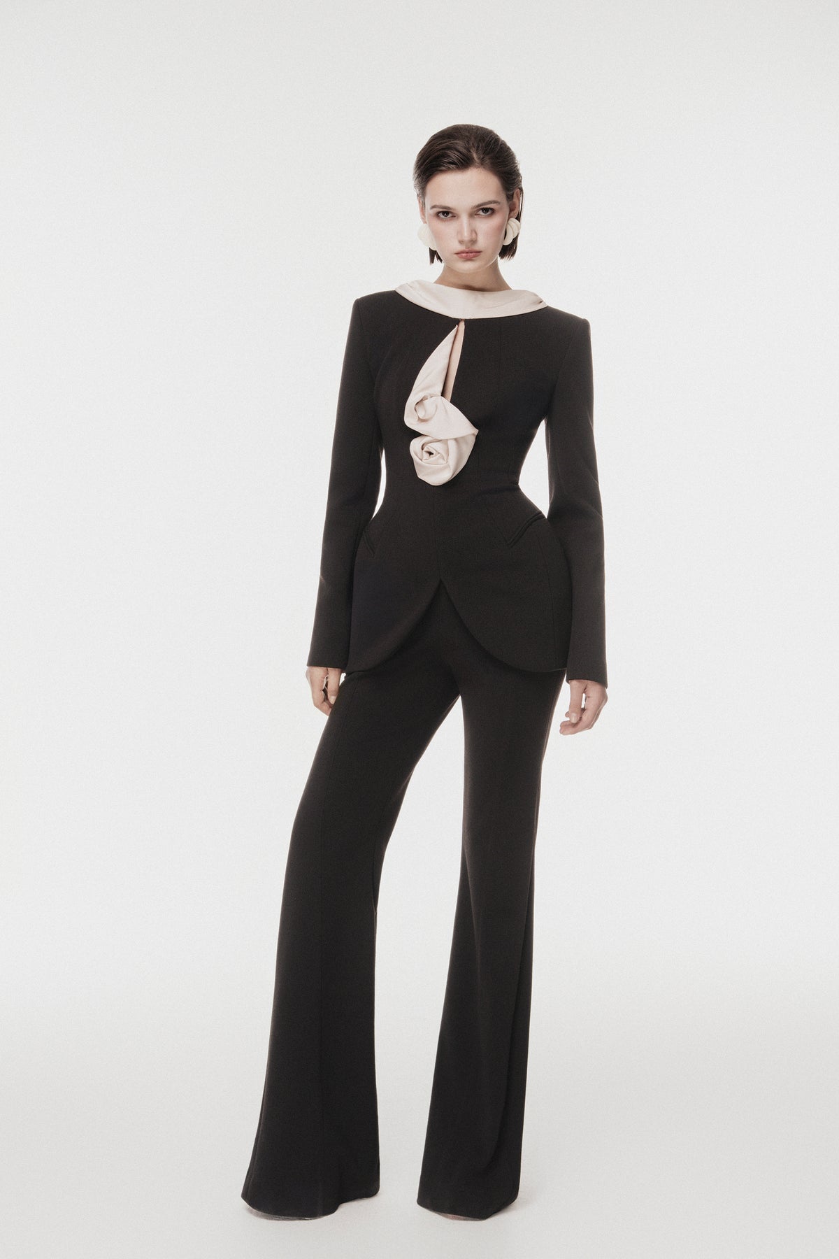 Black Vest with Draped Contrast Lapel Set (with Pants)