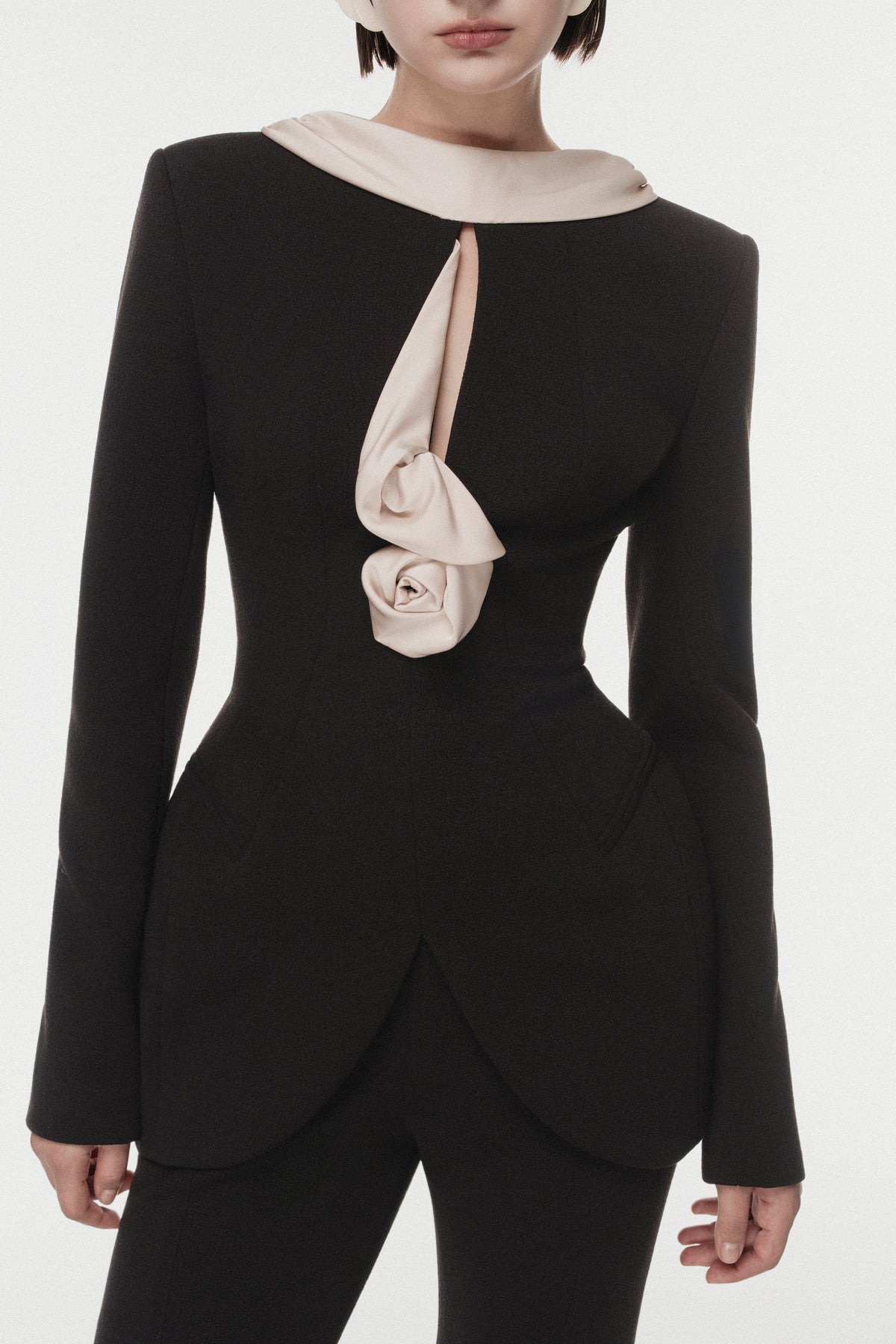 Black Vest with Draped Contrast Lapel Set (with Pants)
