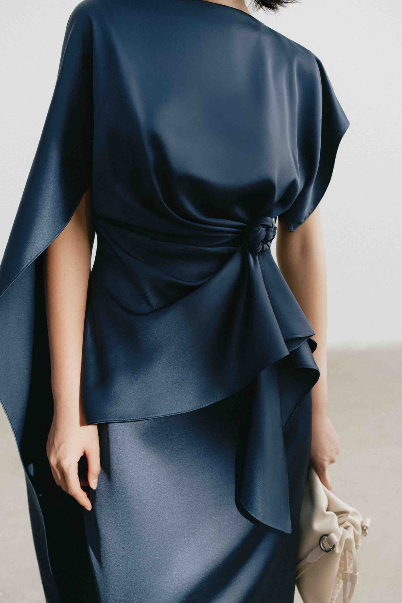 Silk Asymmetric Draped Pencil Dress in Gibraltar Sea