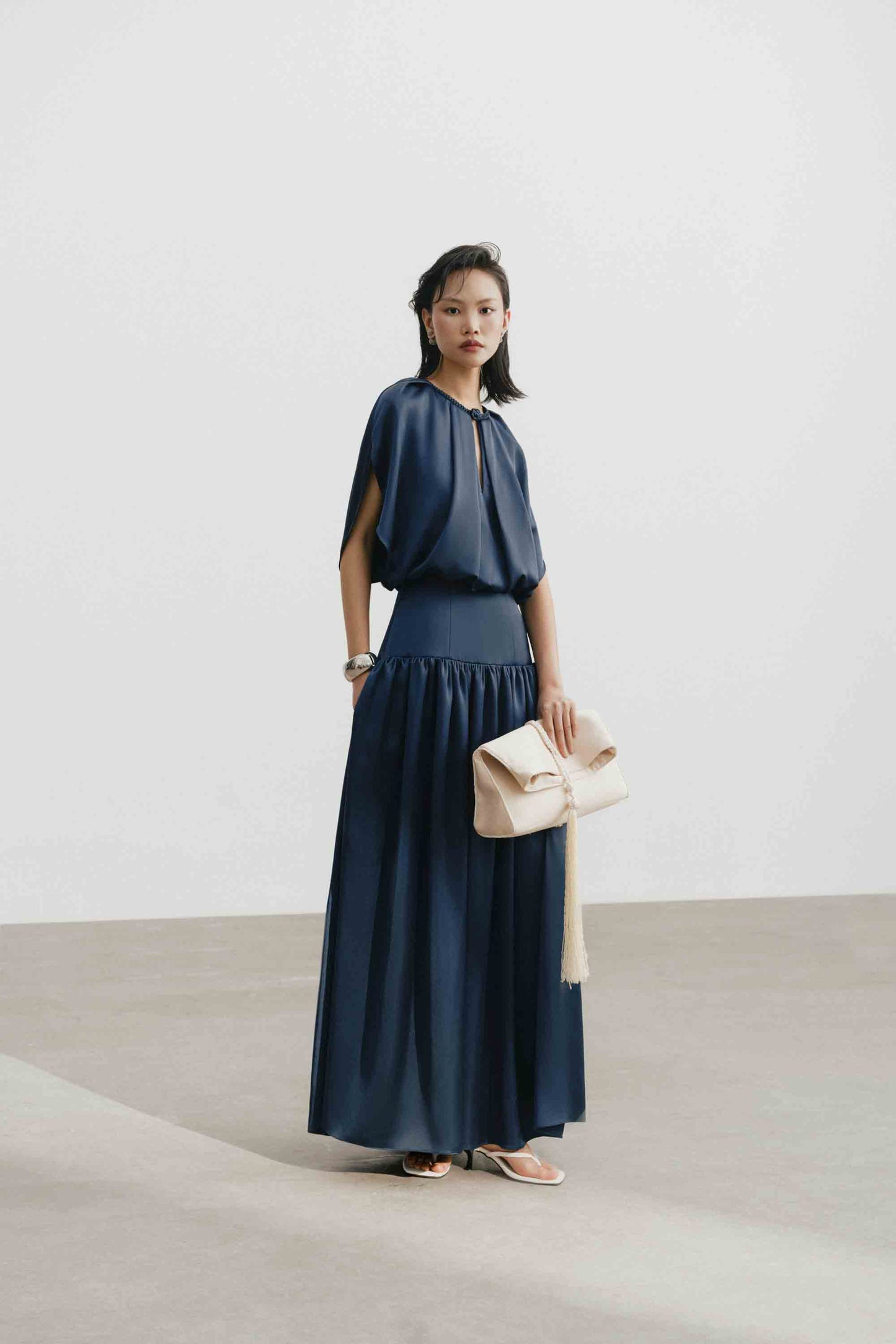 Silk Cut-Out Midi Dress in Gibraltar Sea