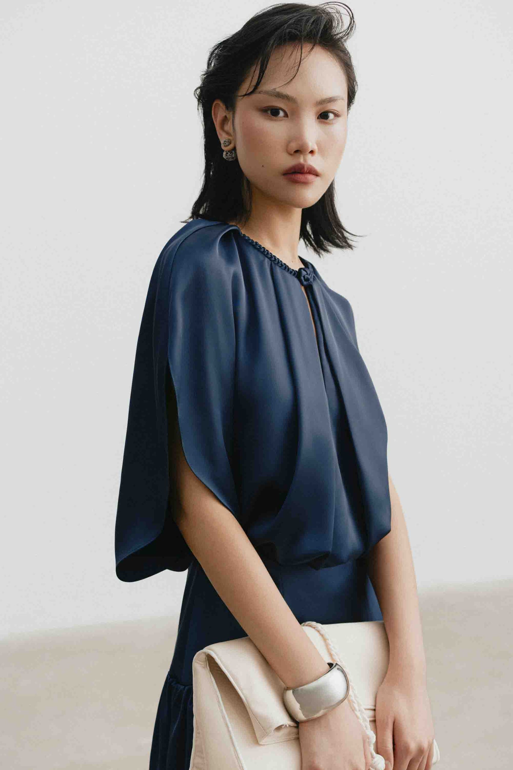 Silk Cut-Out Midi Dress in Gibraltar Sea