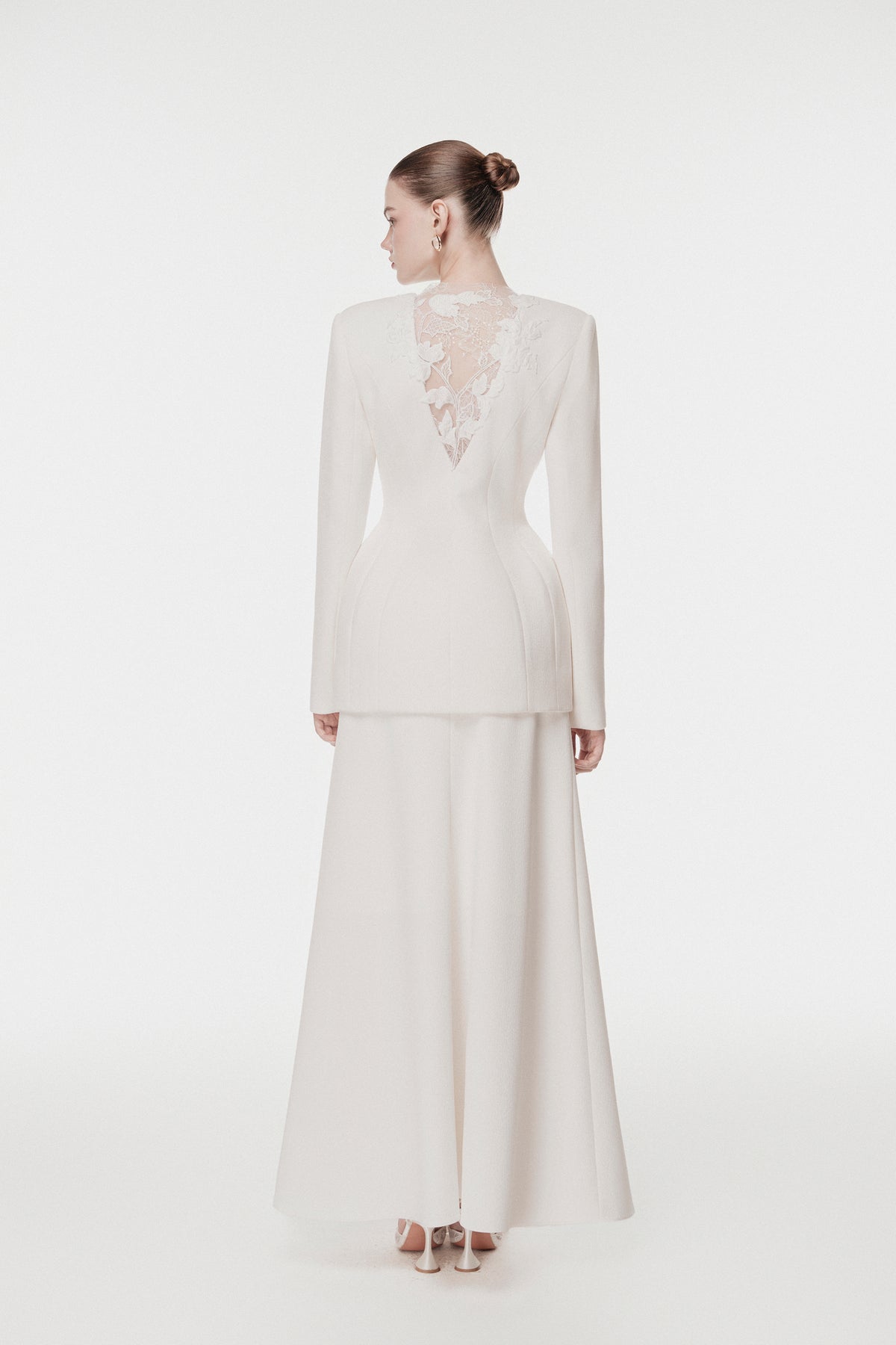 Ivory Draped-Collar Tailored Set Design