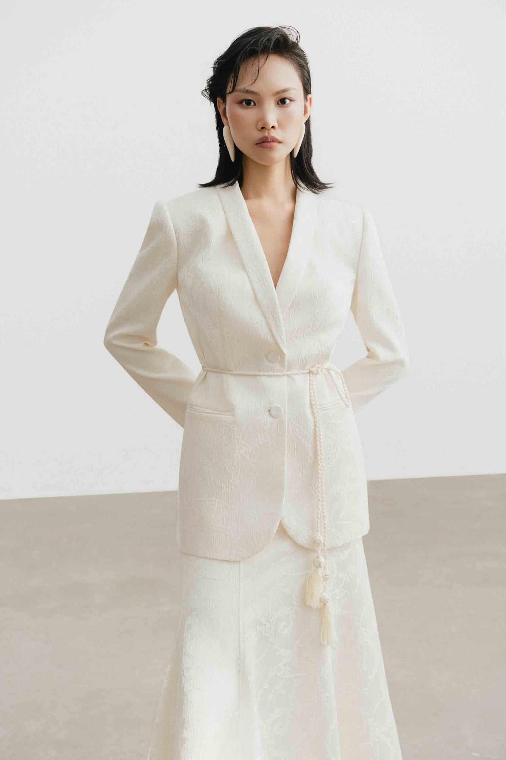 Floral Jacquard V-Neck Set