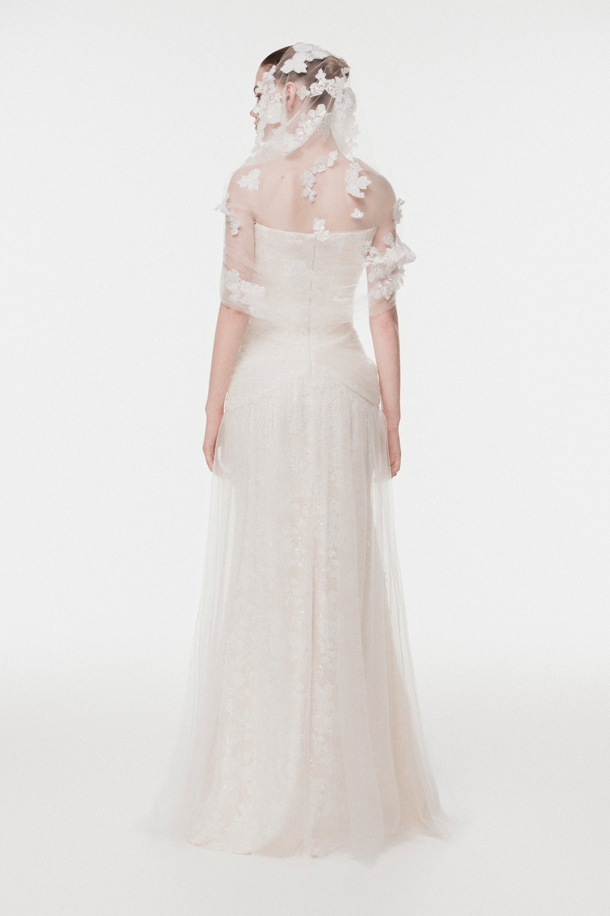 Corset Lace Gown with Sheer Cape