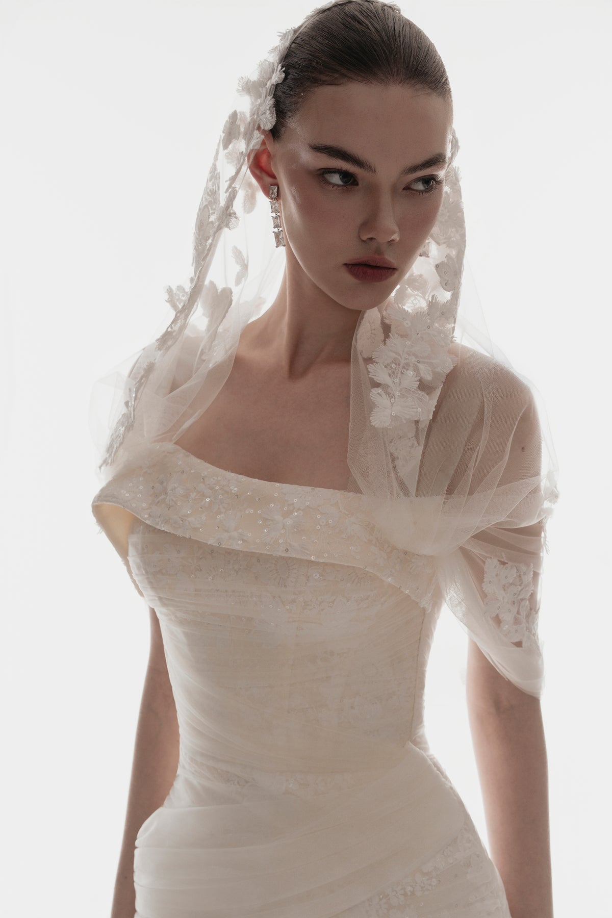 Corset Lace Gown with Sheer Cape