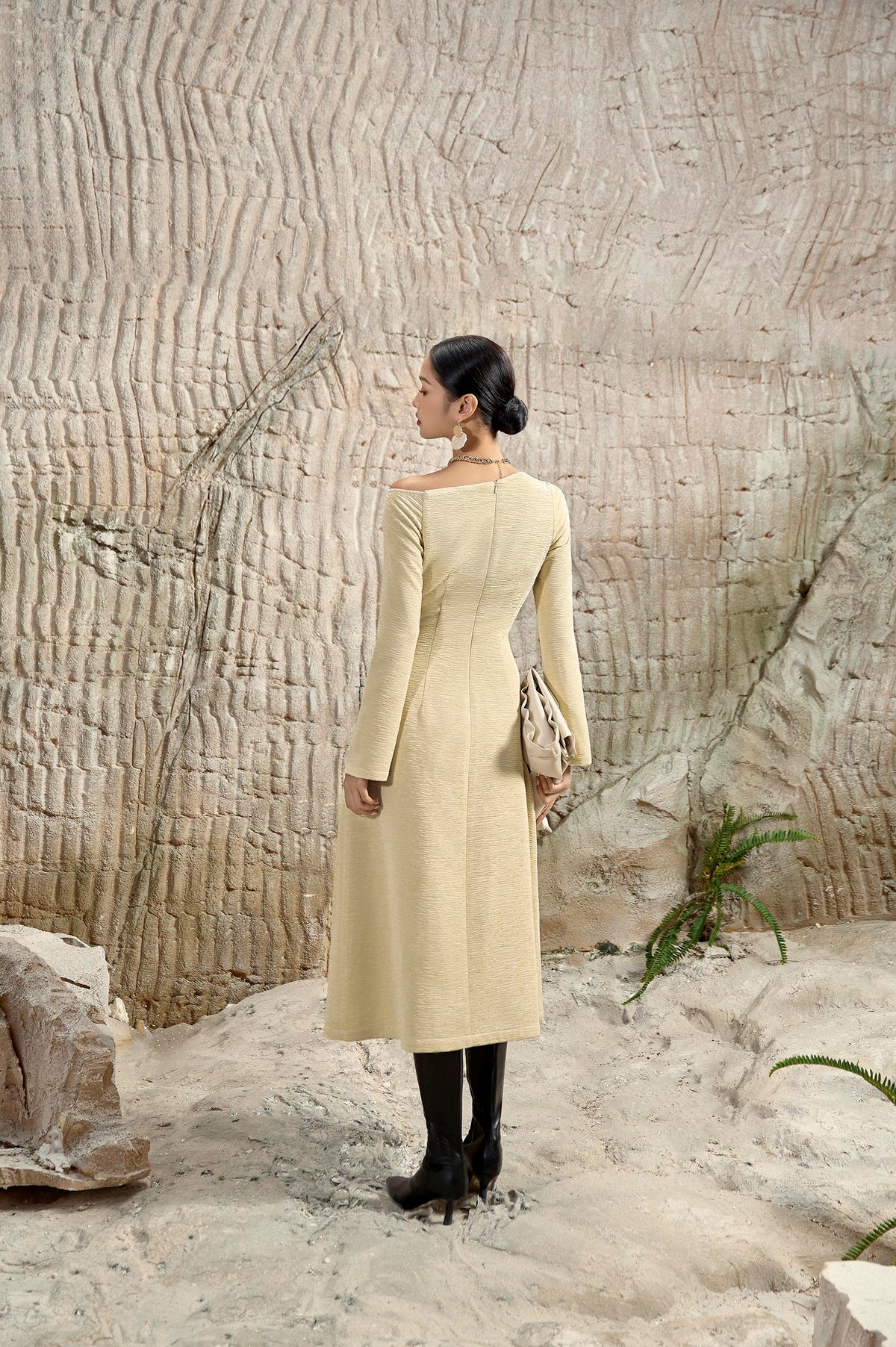 Floral 3D Diagonal Neck Dress