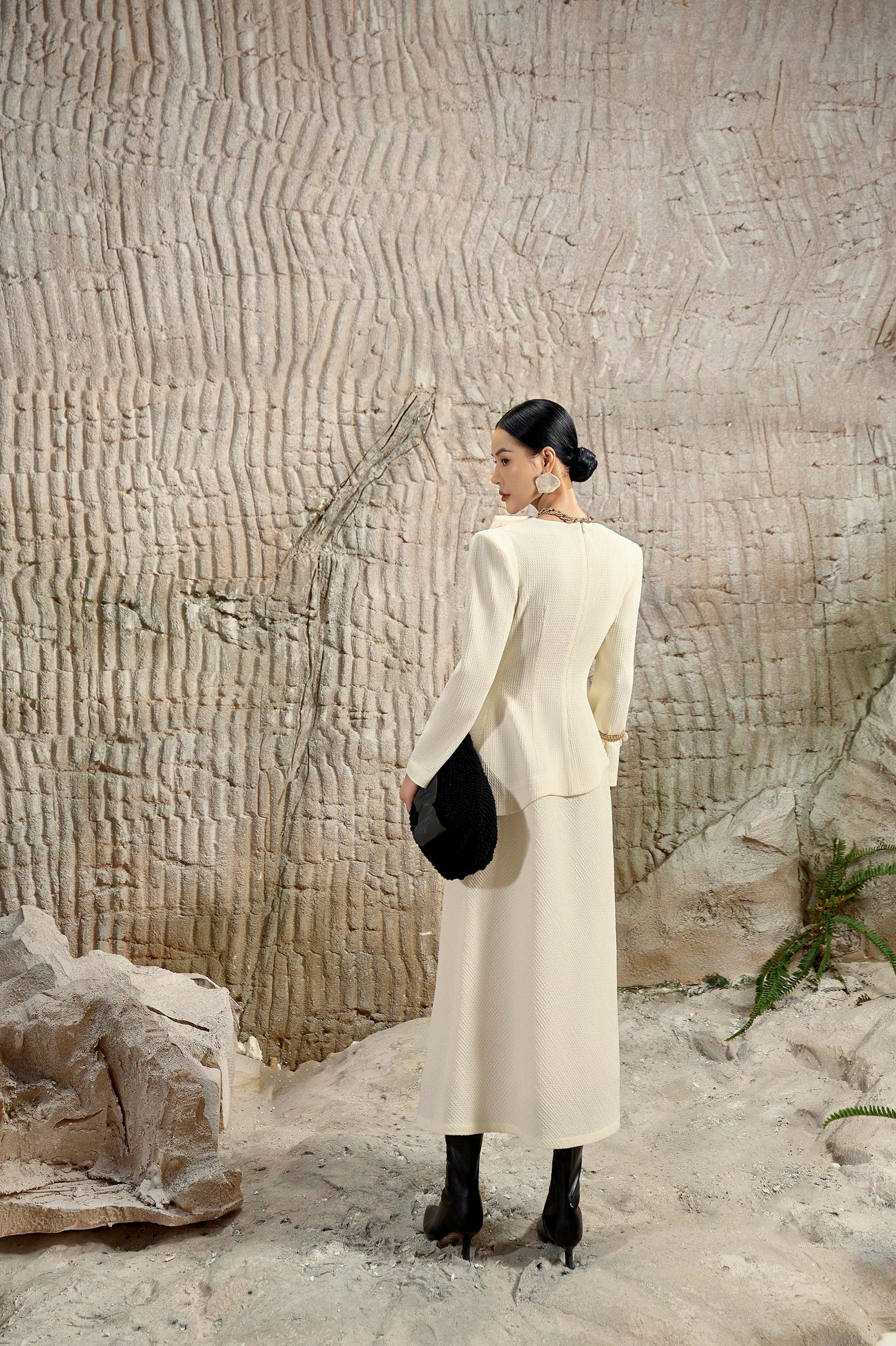 Ivory Diagonal Neck Dress