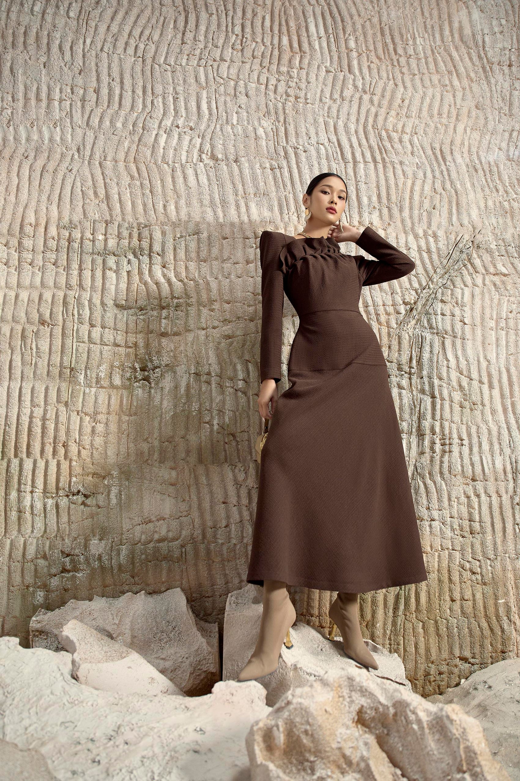 Briar Brown Diagonal Neck Dress