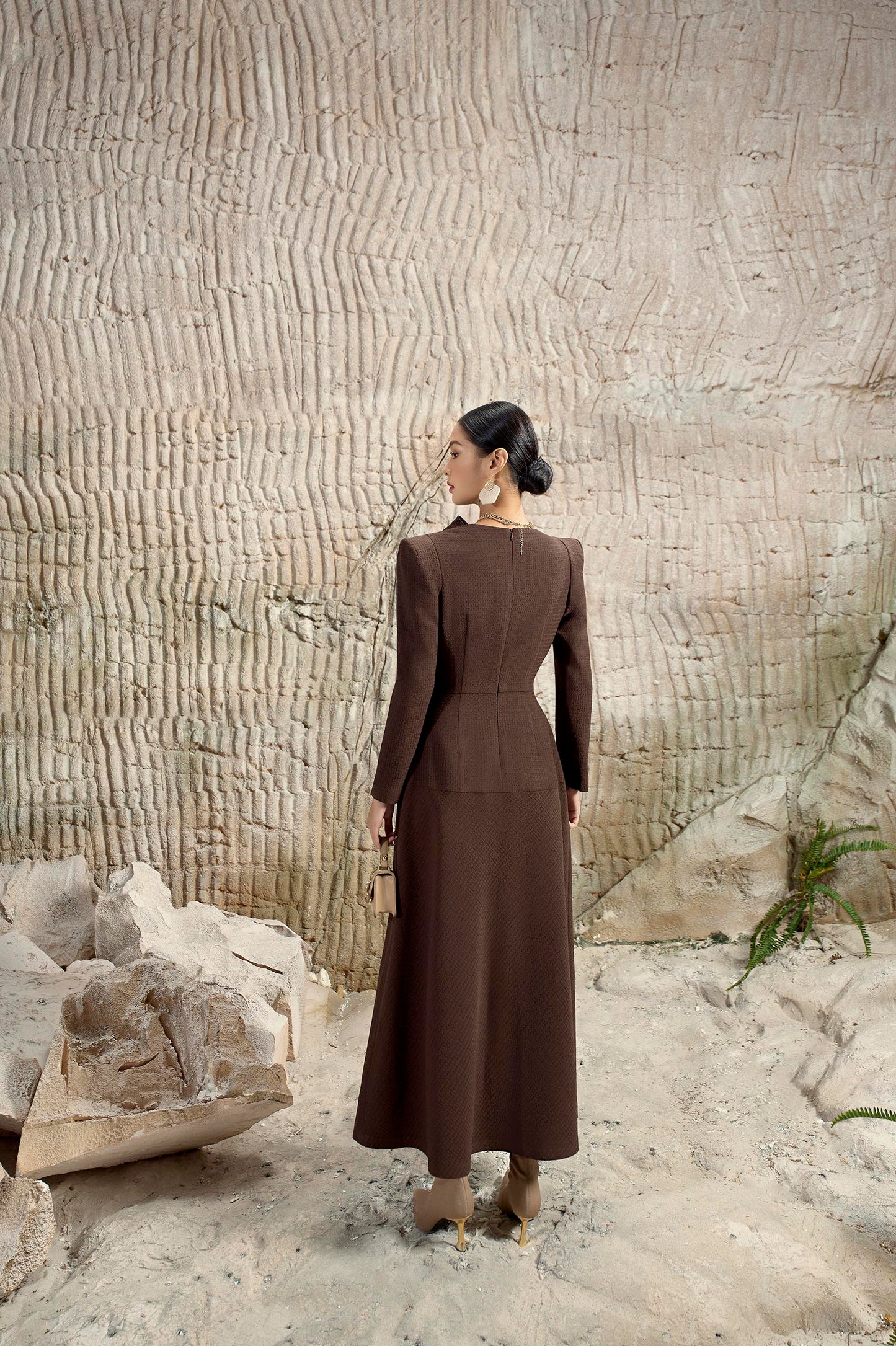 Briar Brown Diagonal Neck Dress
