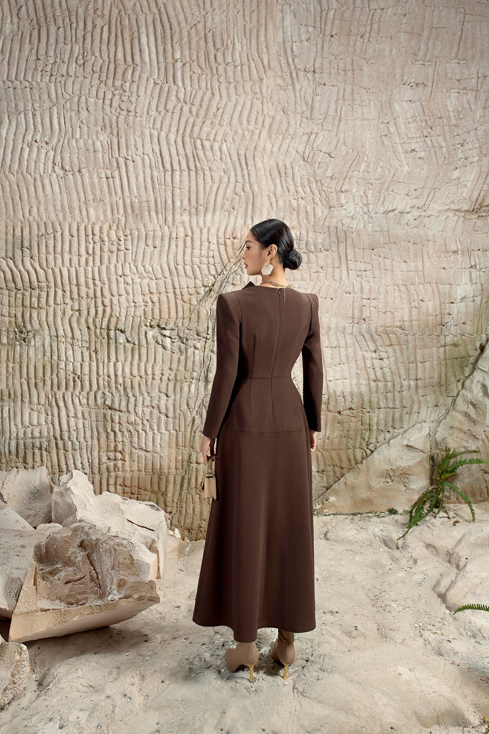 Briar Brown Diagonal Neck Dress