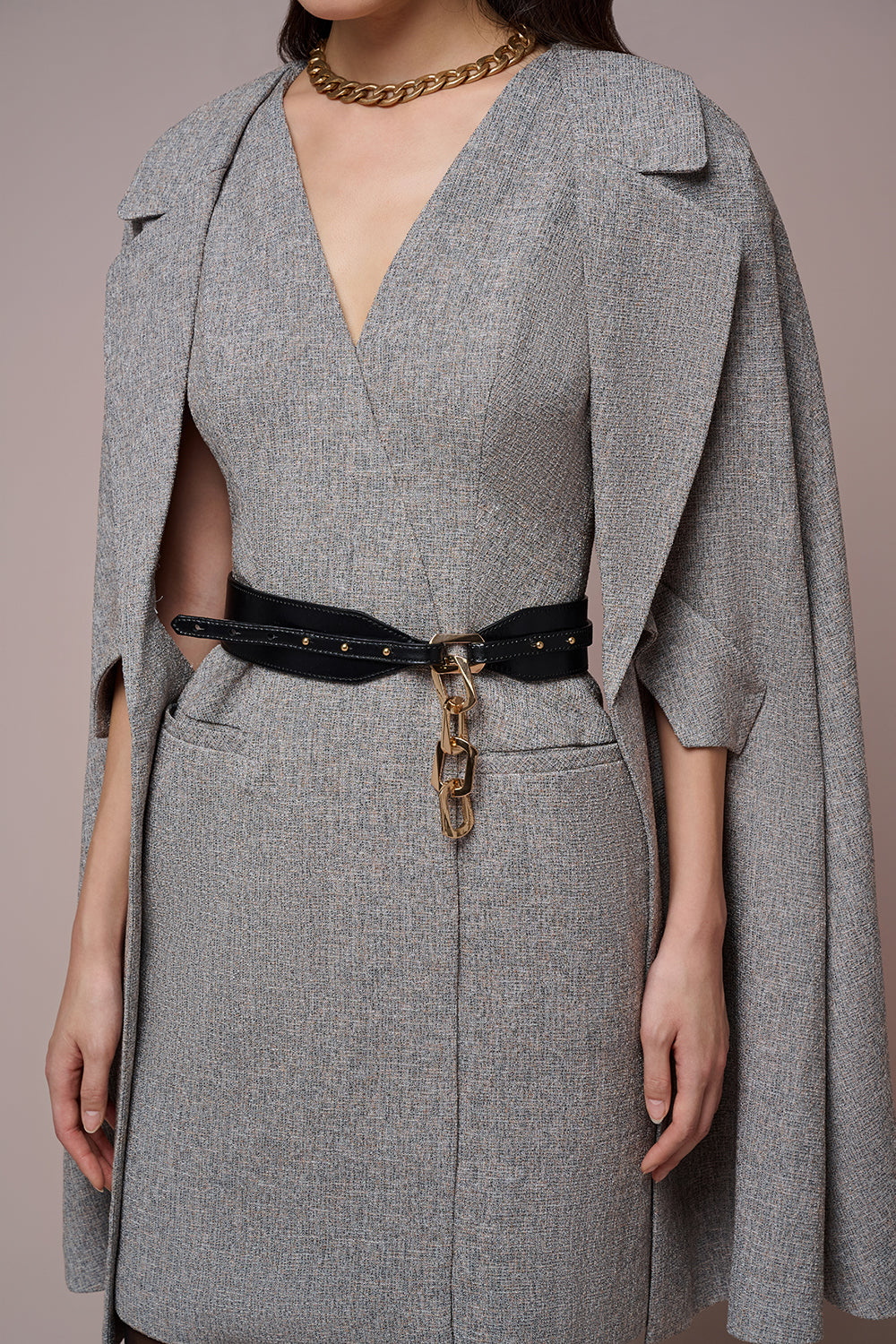 Aponi Caped Sleeves V-neck Dress