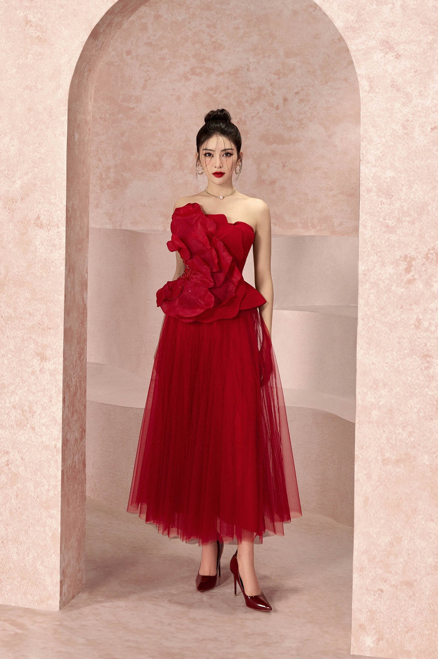 Pomegranate Floral 3D Strapless Set