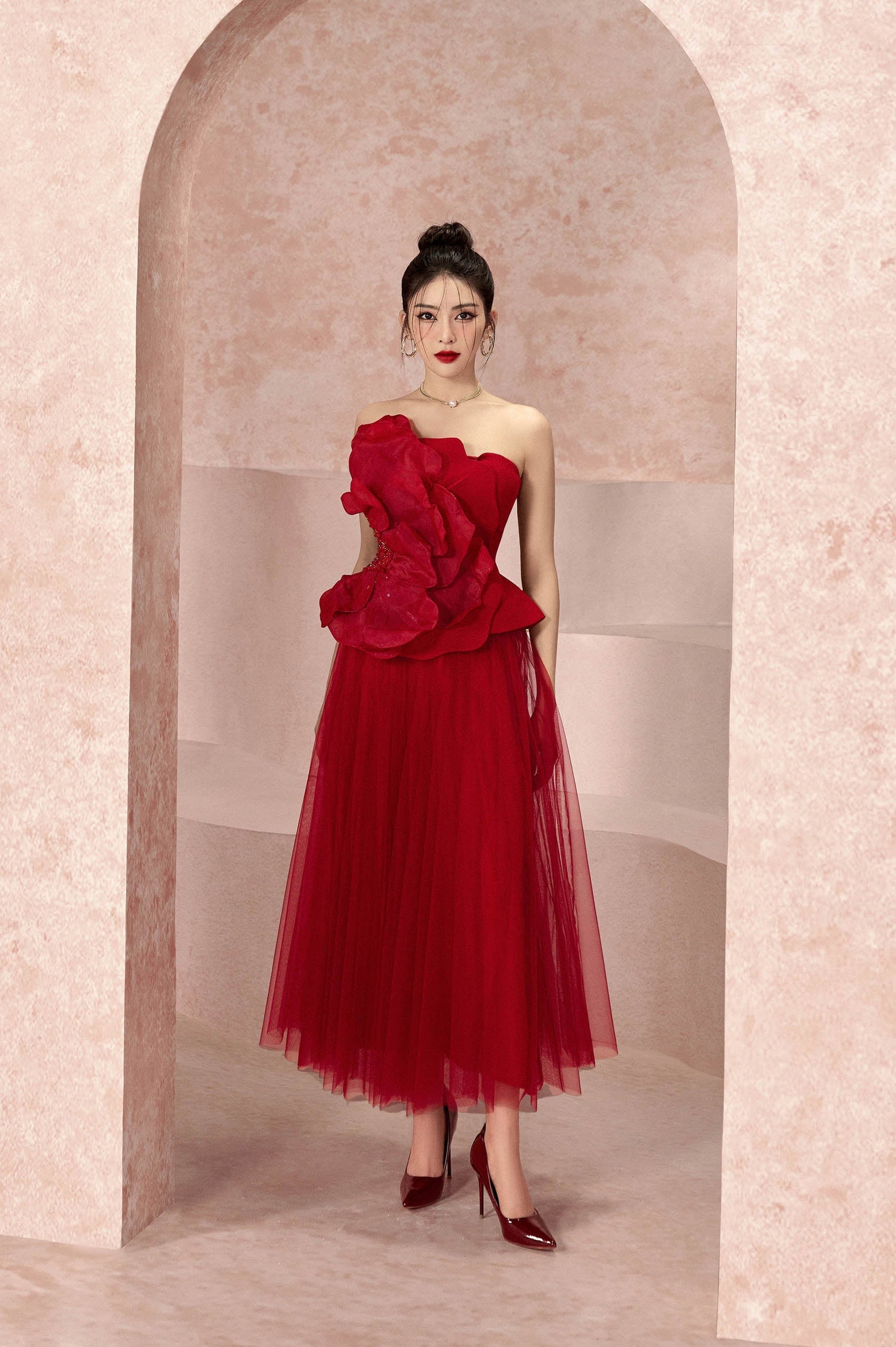 Pomegranate Floral 3D Strapless Set