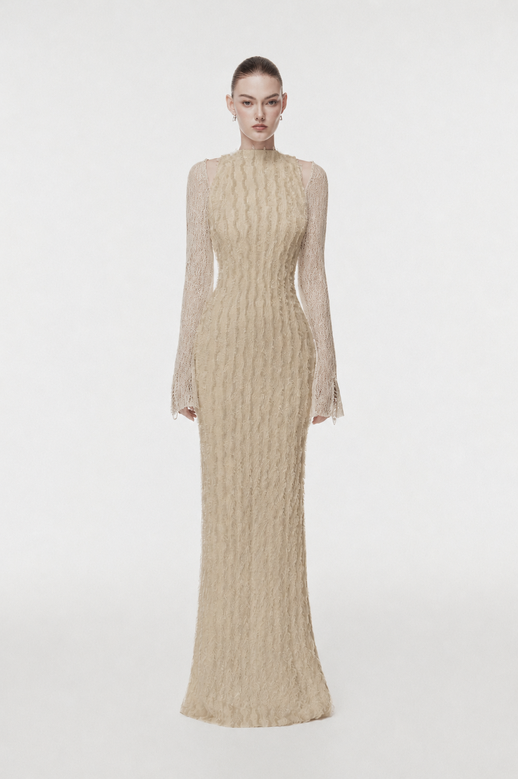 Textured 3D Feather Long Dress