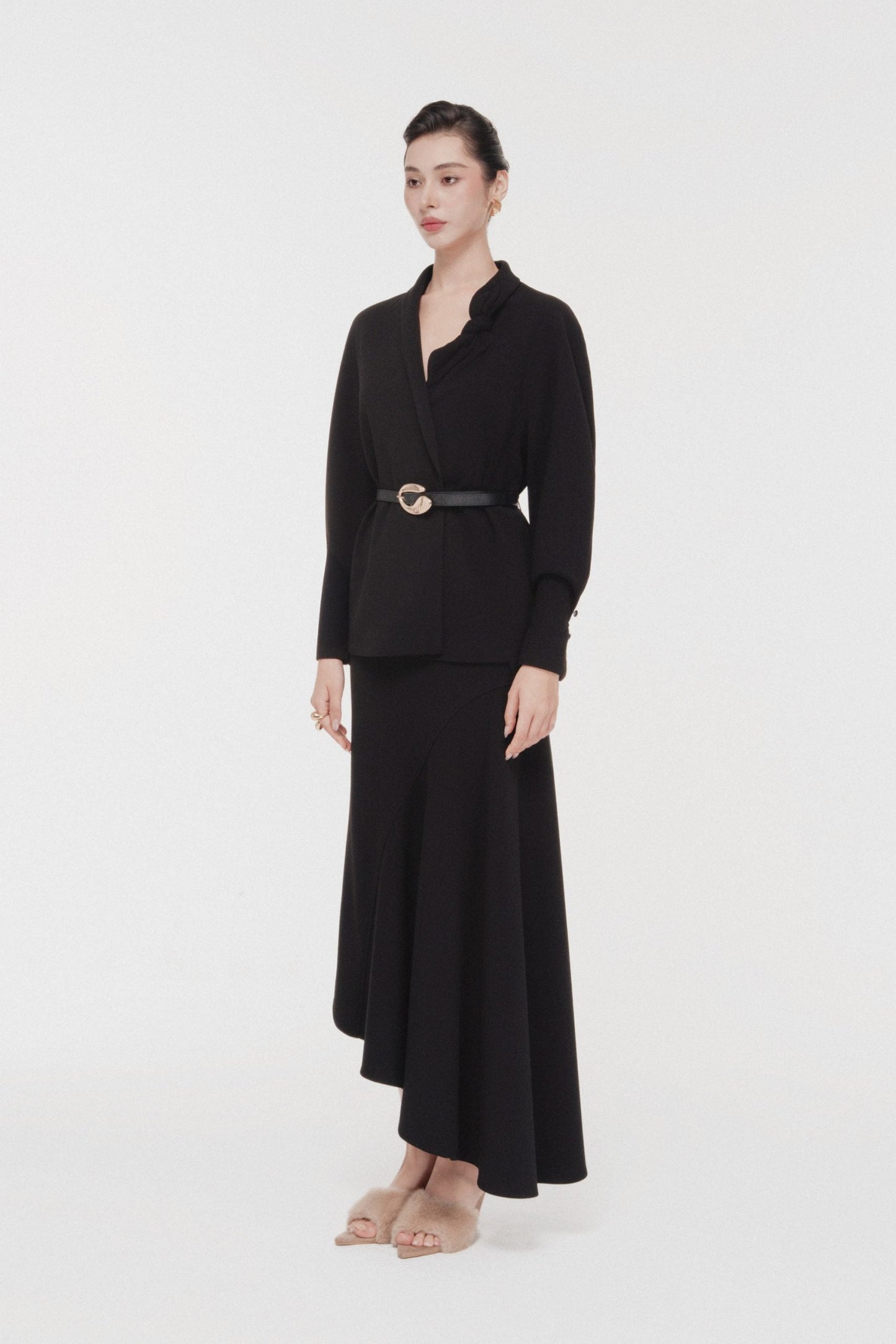 Asymmetric Bow Wrap Set in Black image 1
