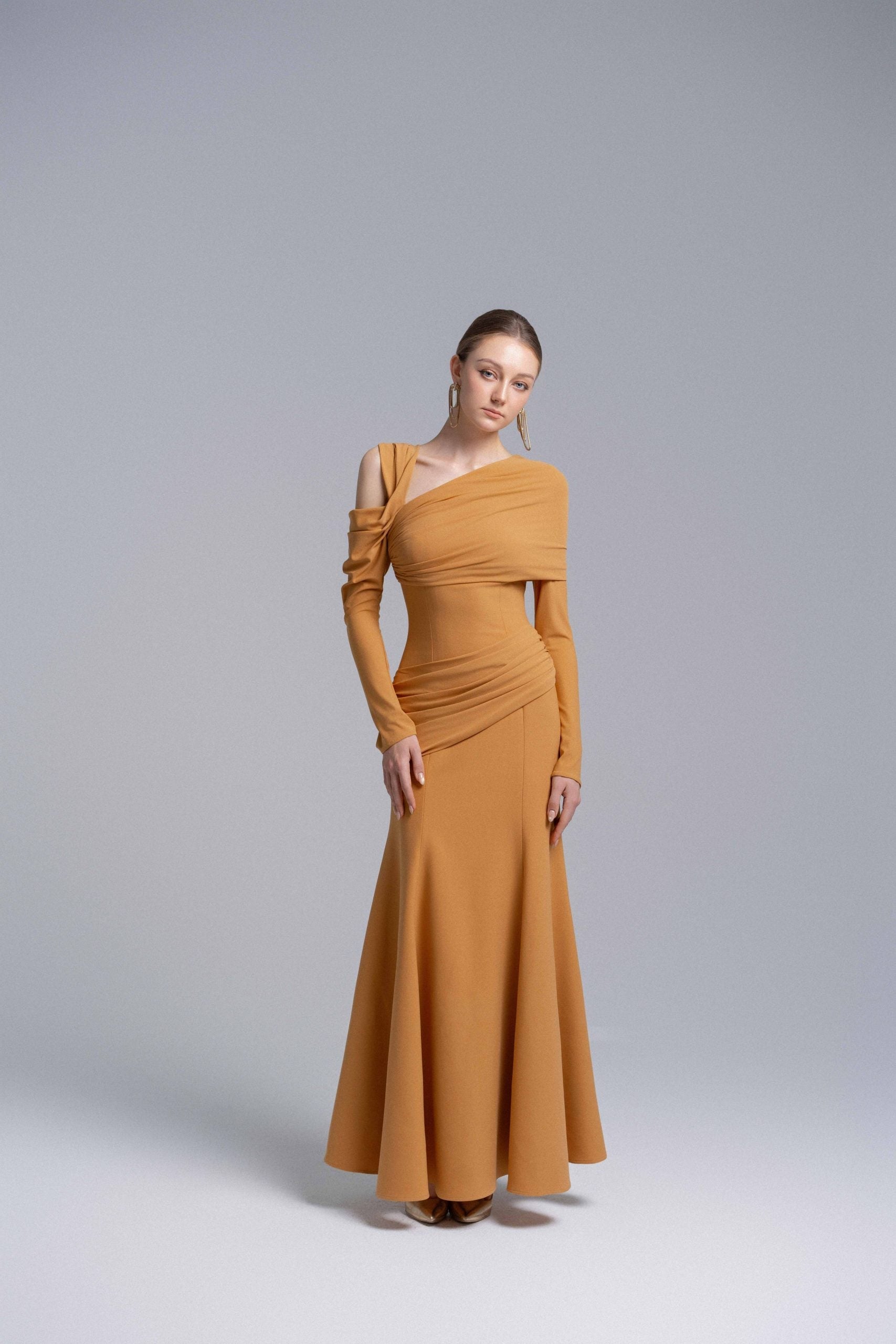 Marigold Twisted Shoulder Midi Dress image 1