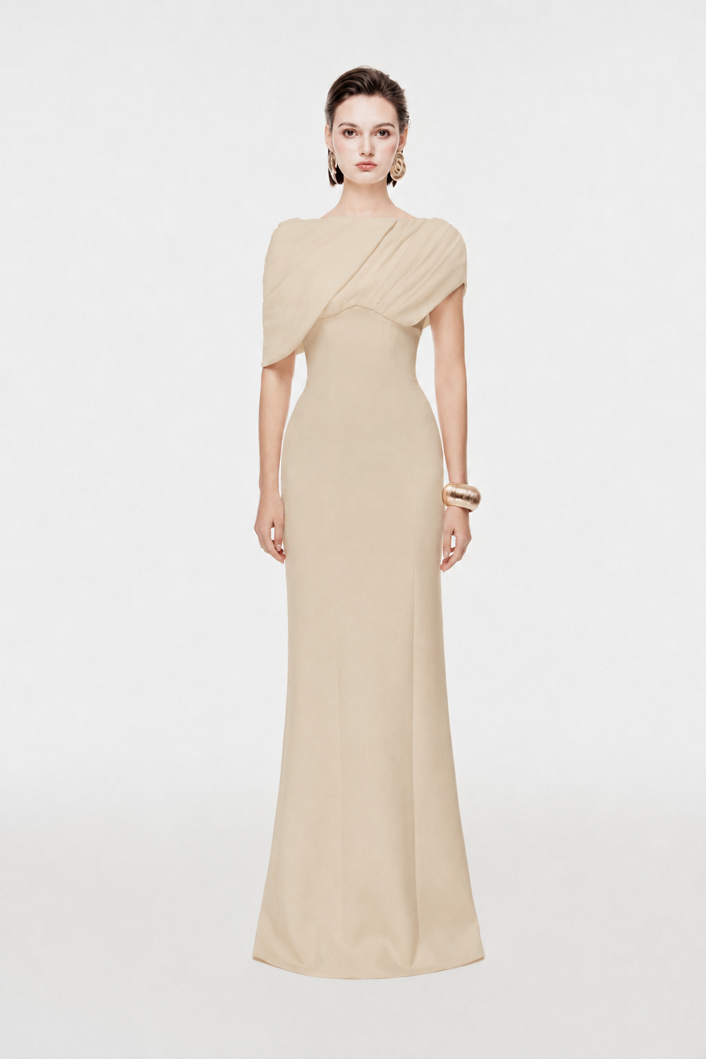 Asymmetric Draped Shoulder Midi Dress