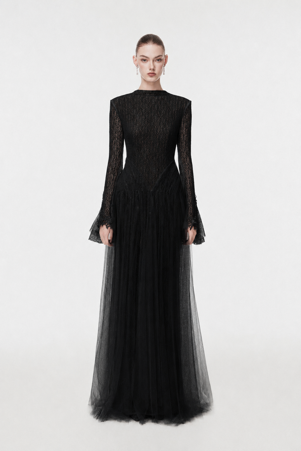High-Neck Draped Hip Evening Gown