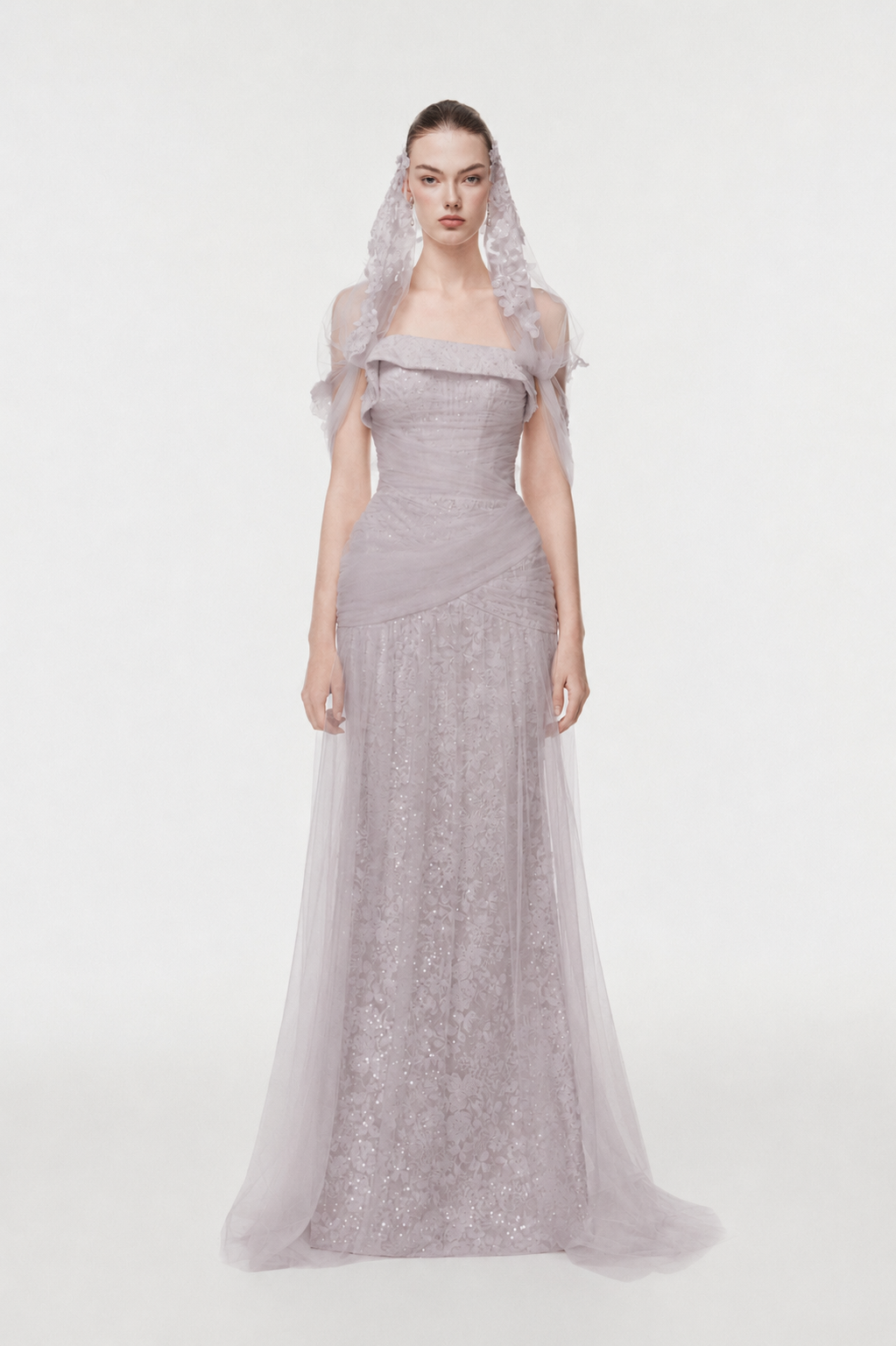 Corset Lace Gown with Sheer Cape