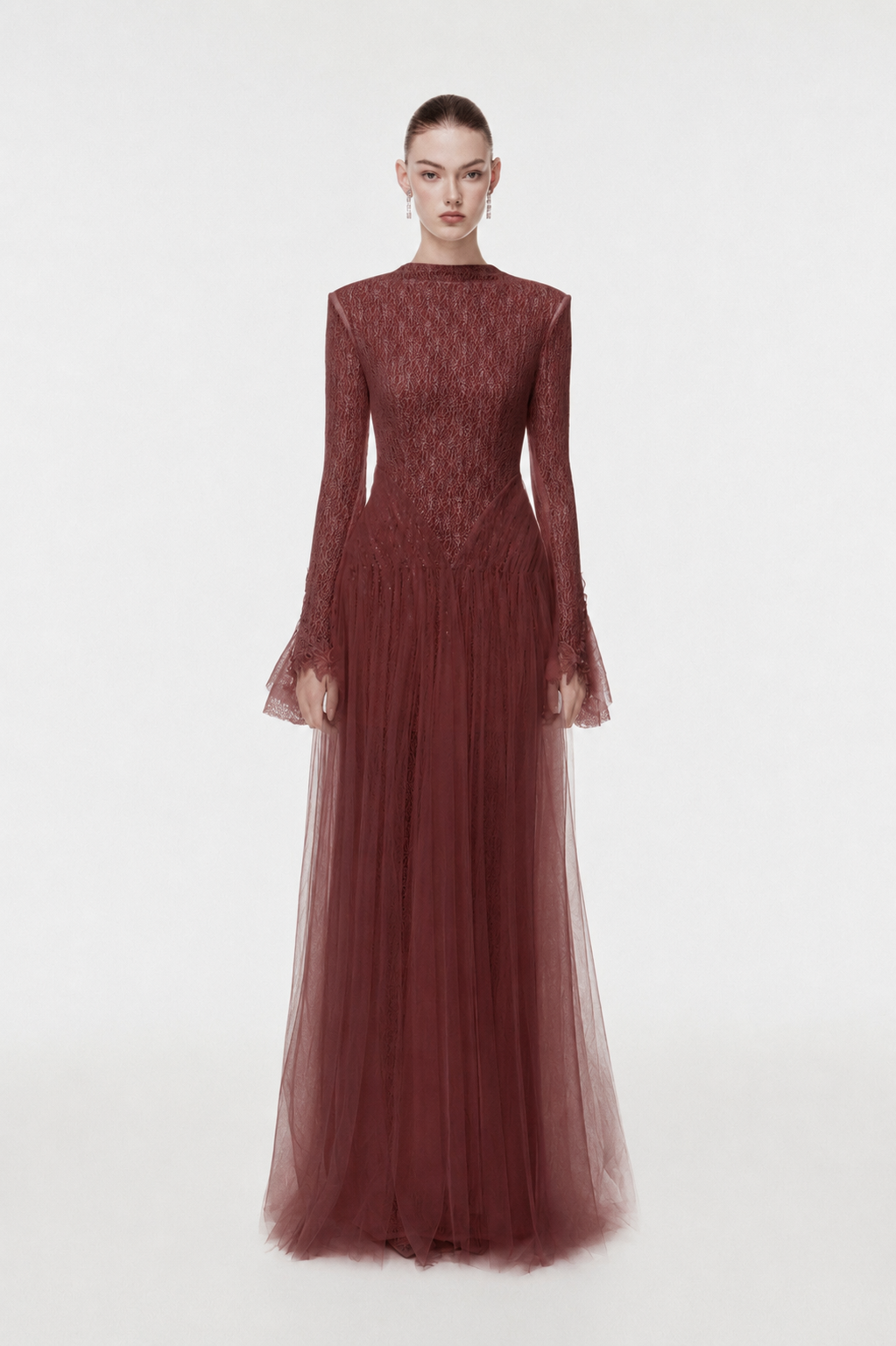High-Neck Draped Hip Evening Gown