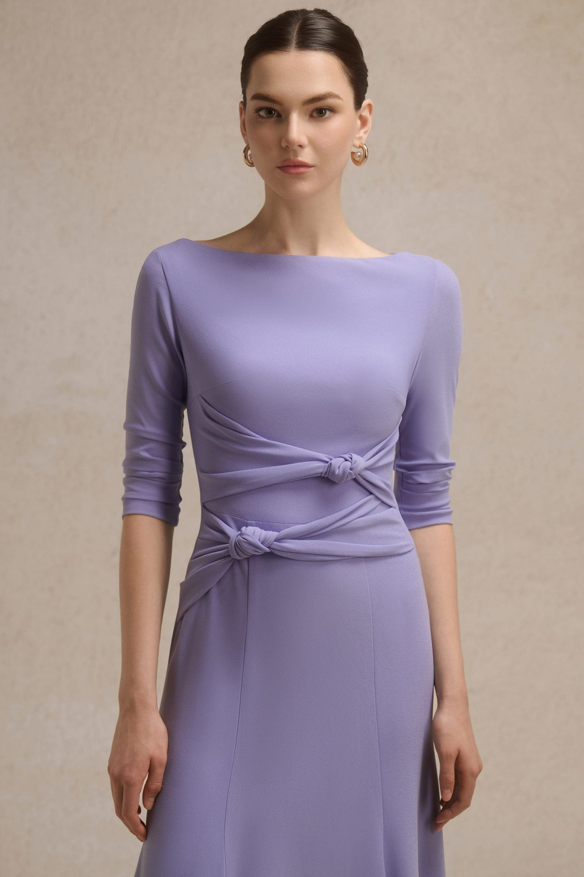 Alba Asymmetric Knot Dress in Lavender image 2