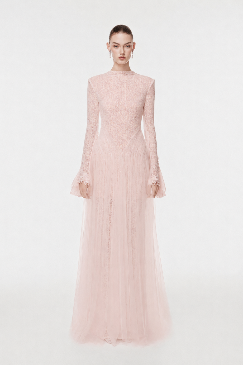 High-Neck Draped Hip Evening Gown