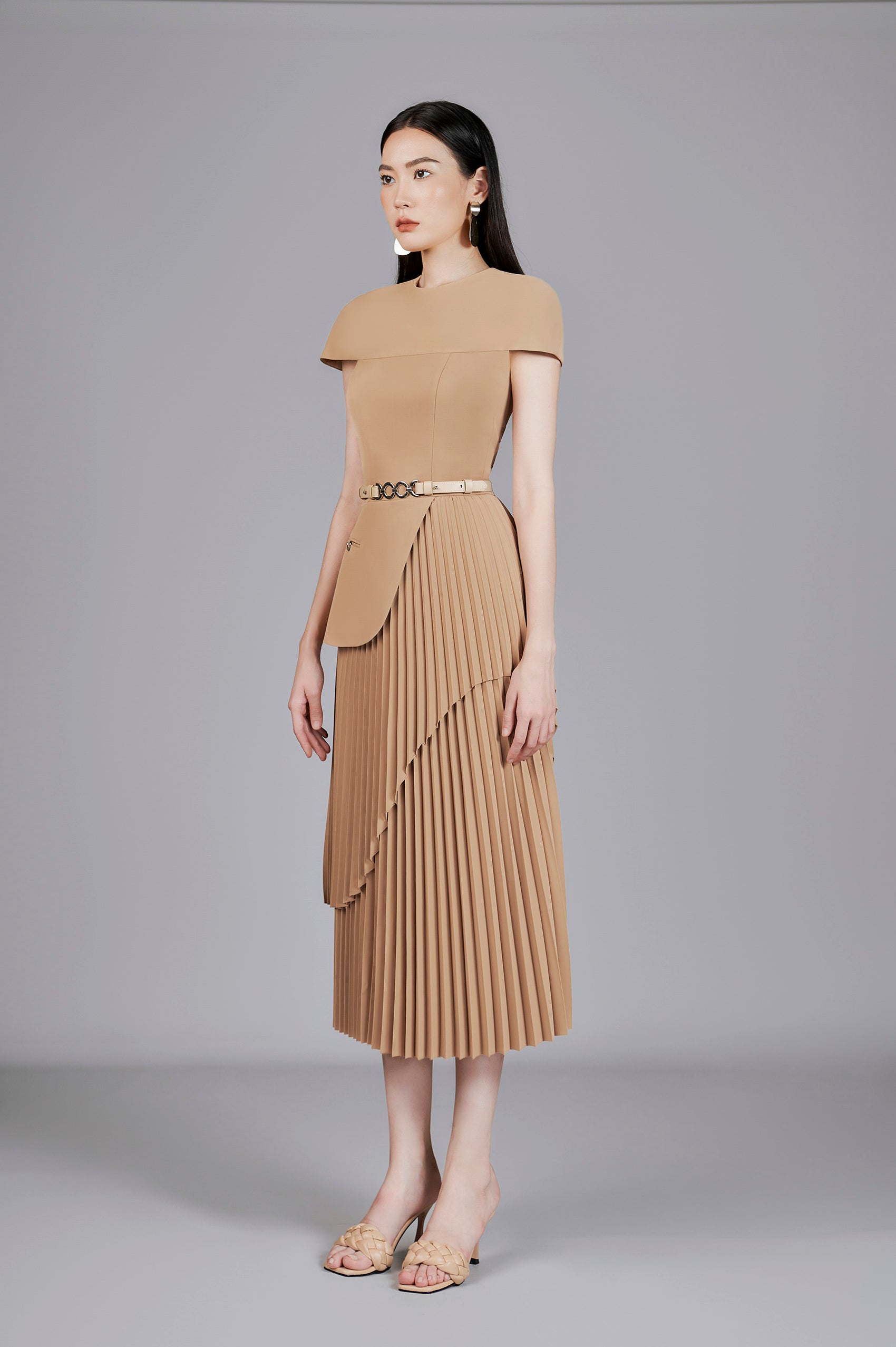Valli Peplum Pleated Dress